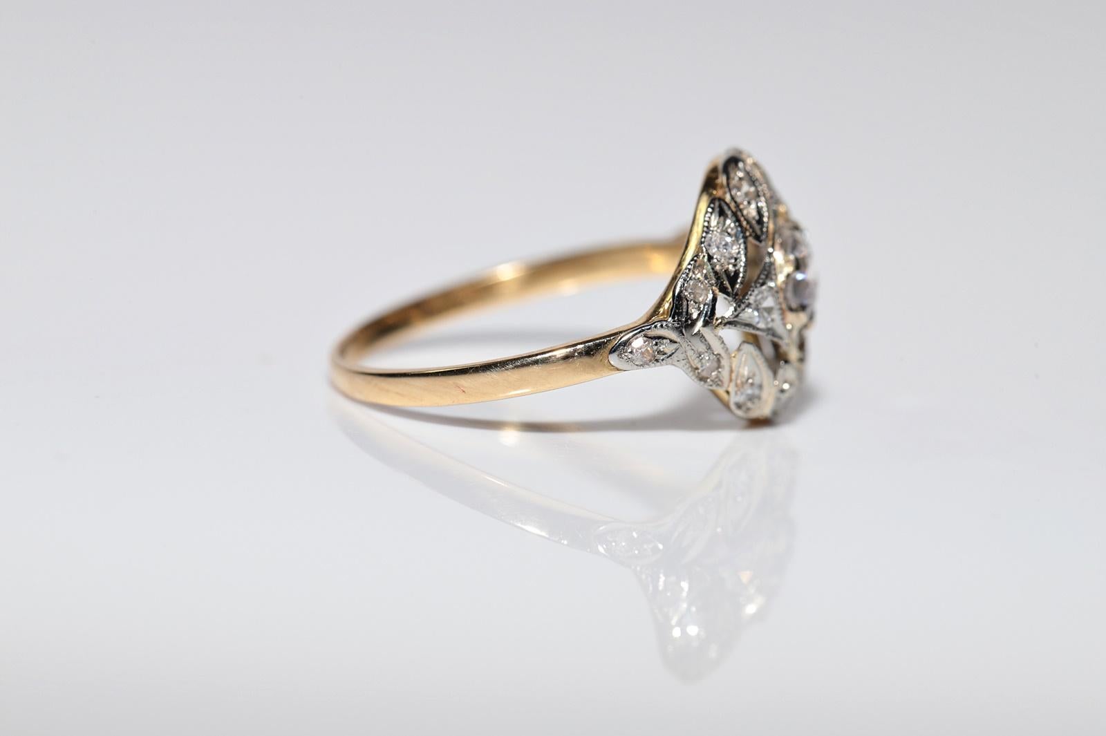 Antique Circa 1915s Art Deco Handcrafted 18k Gold Natural Diamond Ring For Sale 5