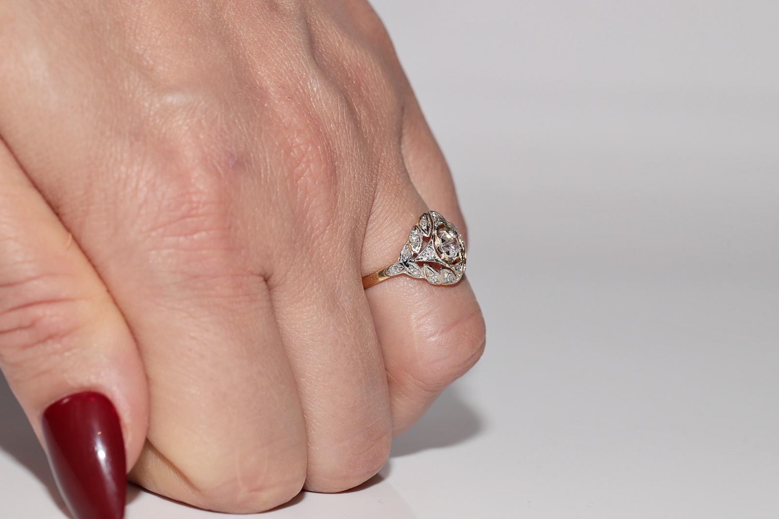 Women's Antique Circa 1915s Art Deco Handcrafted 18k Gold Natural Diamond Ring For Sale