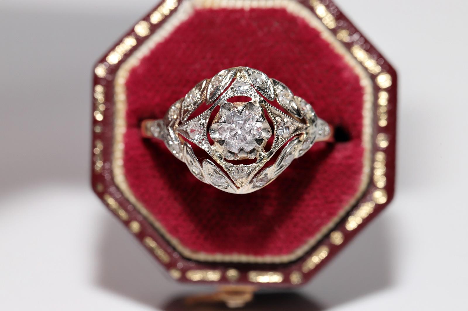 Antique Circa 1915s Art Deco Handcrafted 18k Gold Natural Diamond Ring For Sale 1