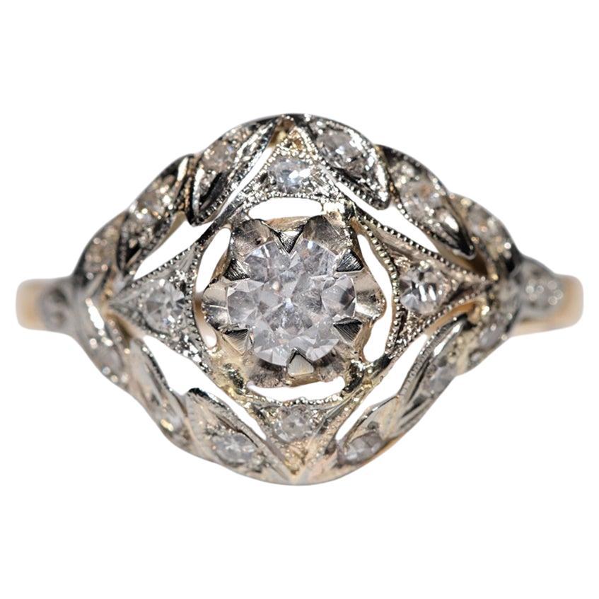 Antique Circa 1915s Art Deco Handcrafted 18k Gold Natural Diamond Ring For Sale