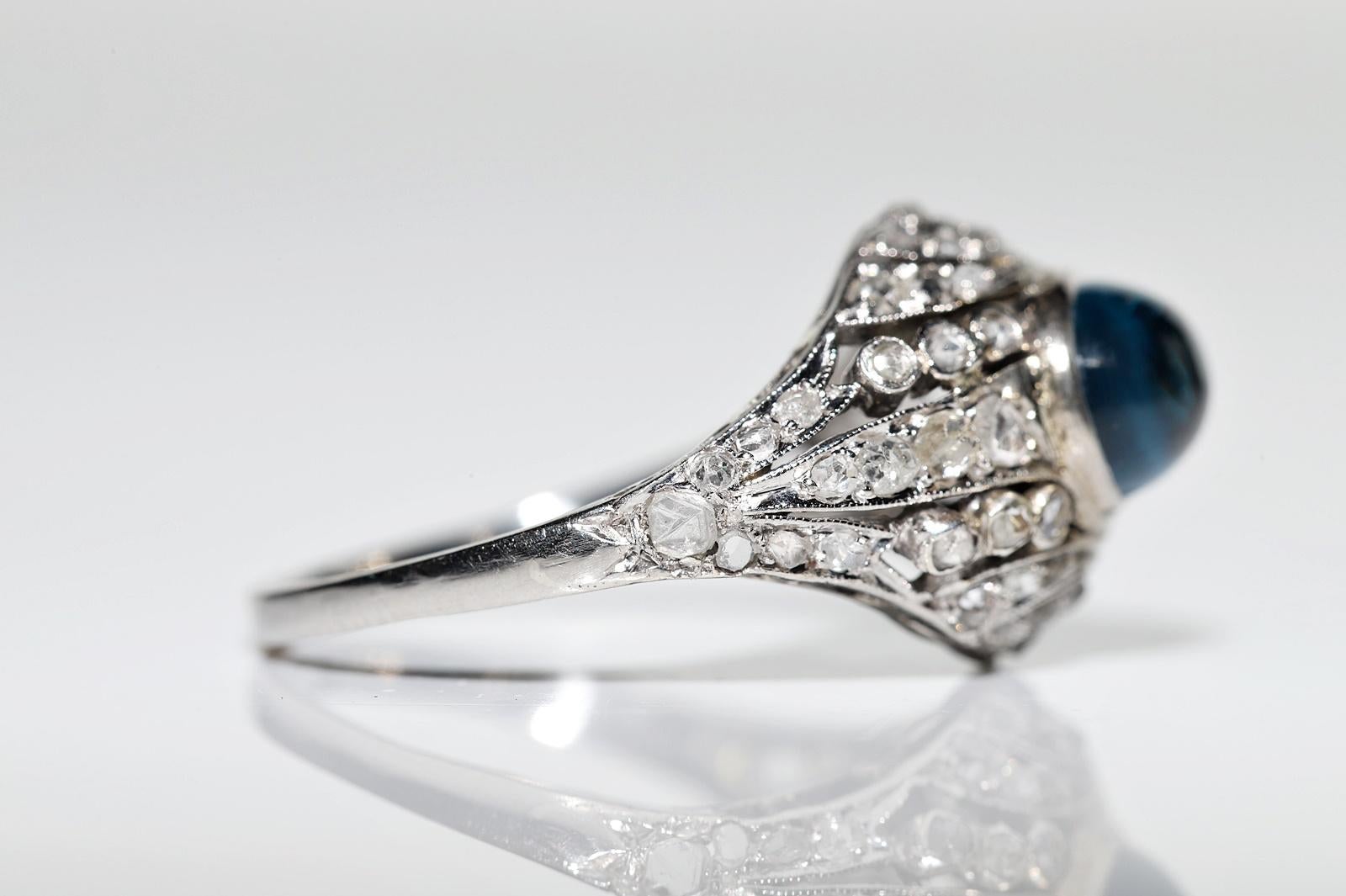Antiker Art-Déco-Ring aus Platin mit Aquamarin und natürlichem Diamanten, ca. 1915er Jahre (Rosenschliff) im Angebot