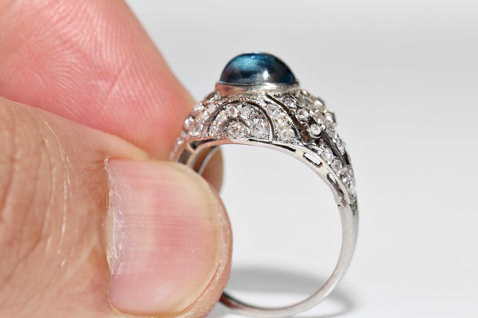Women's Antique Circa 1915s Art Deco Platinum Aquamarine And Natural Diamond Ring For Sale