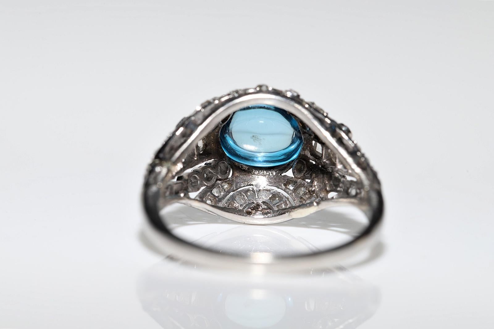 Antique Circa 1915s Art Deco Platinum Aquamarine And Natural Diamond Ring For Sale 1