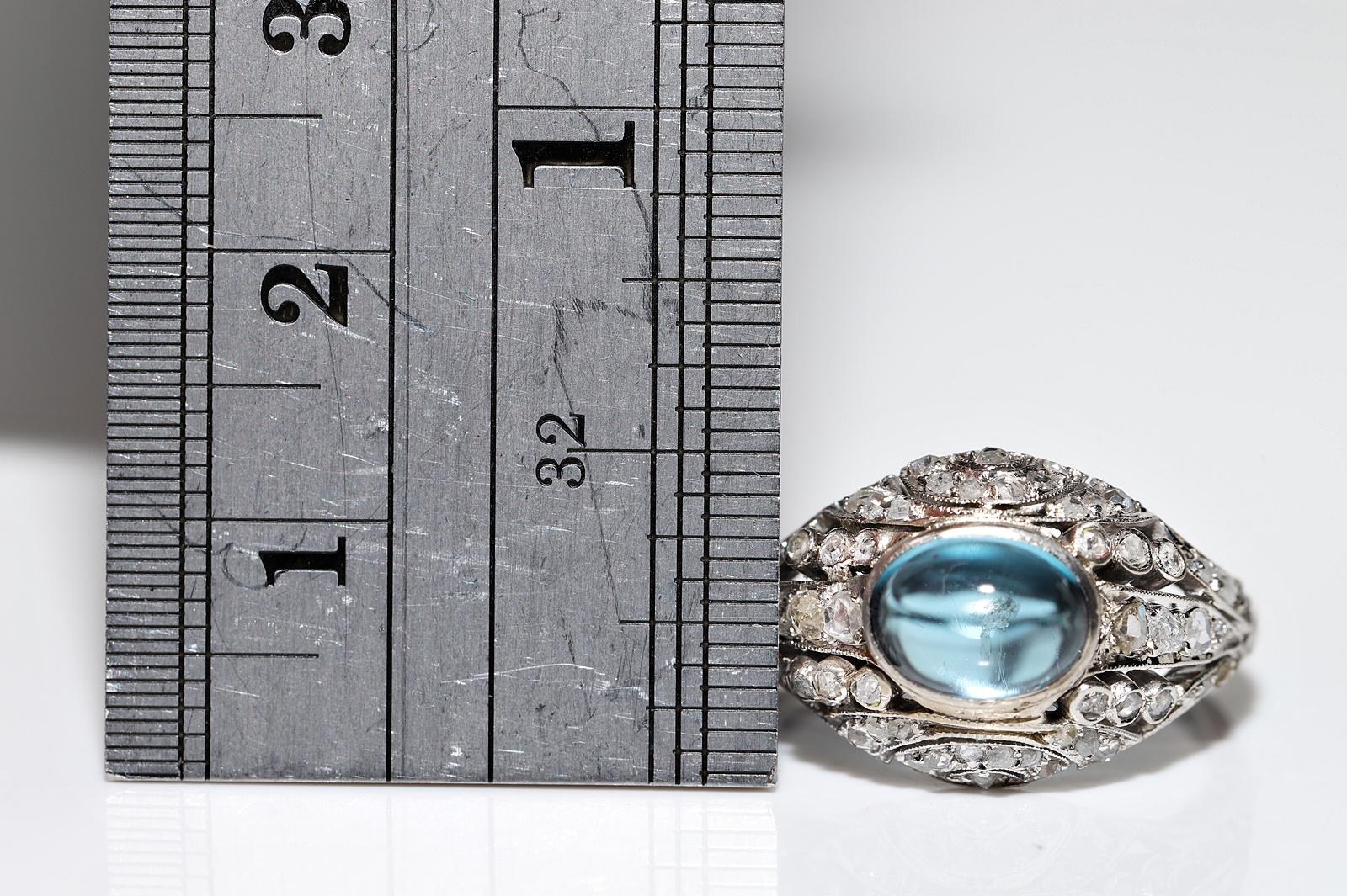 Antique Circa 1915s Art Deco Platinum Aquamarine And Natural Diamond Ring For Sale 2