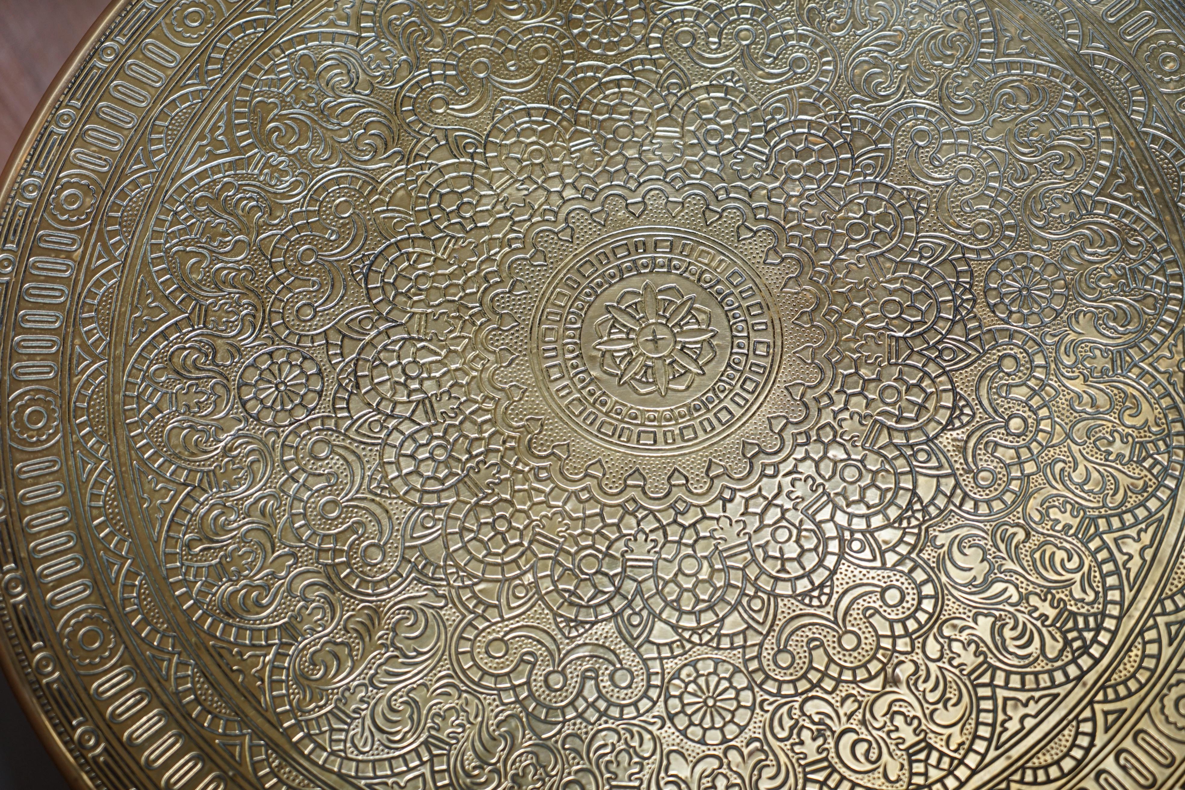 Antique circa 1920-1940 Persian Moroccan Brass Topped Folding Occasional Table 1