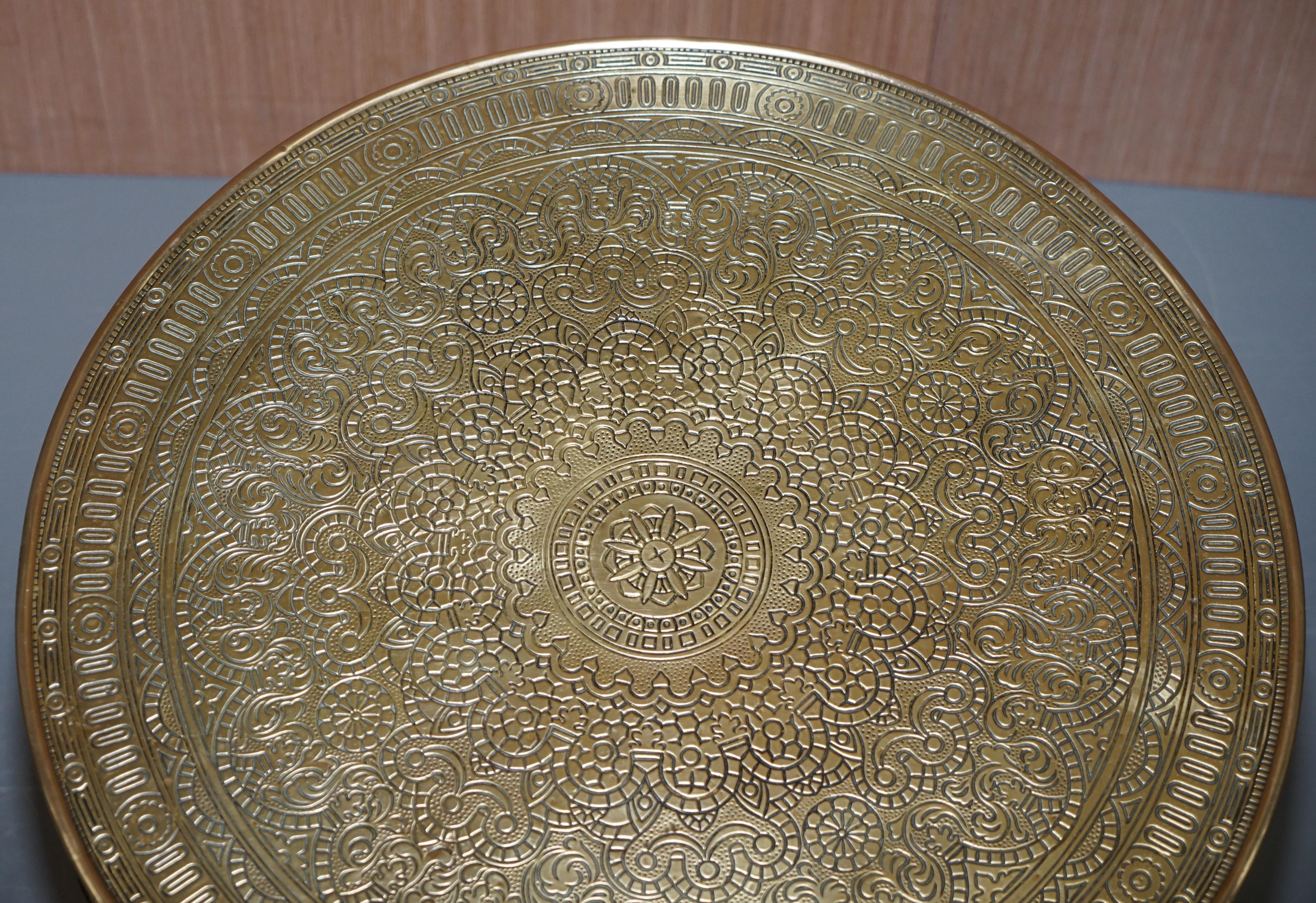 Antique circa 1920-1940 Persian Moroccan Brass Topped Folding Occasional Table In Good Condition In West Sussex, Pulborough