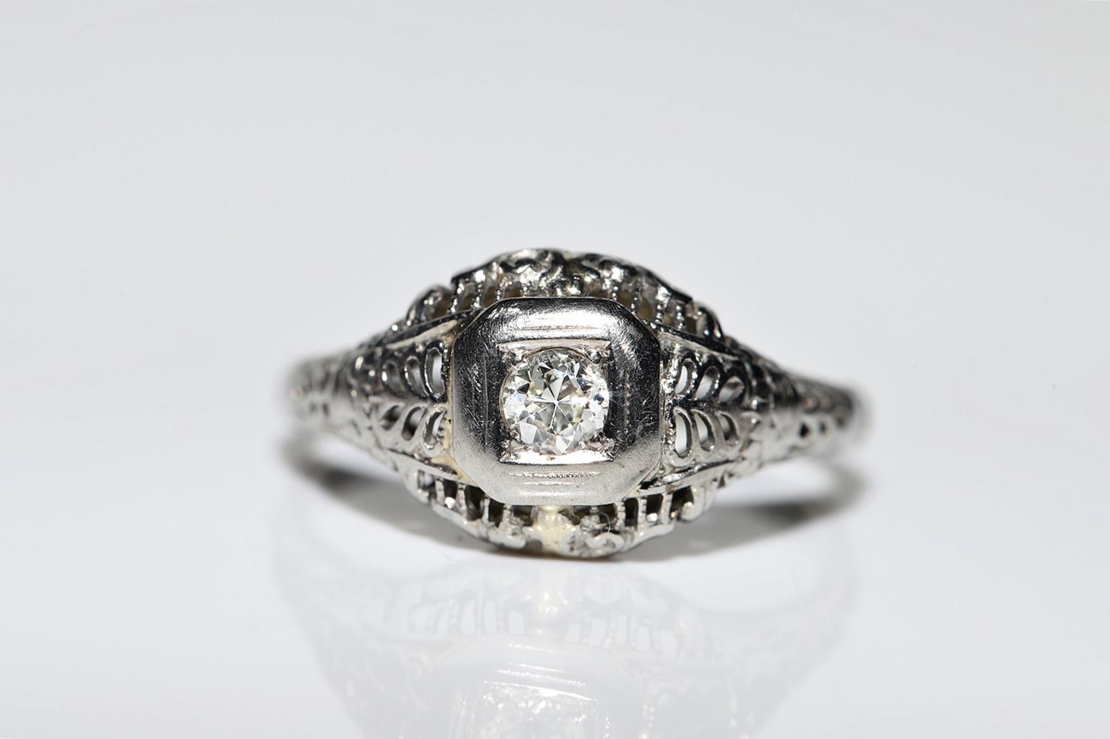 Brilliant Cut Antique Circa 1920 Art Deco 18k Gold Natural Diamond Decorated Ring For Sale