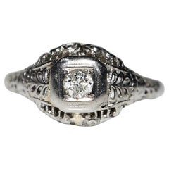 Antique Circa 1920 Art Deco 18k Gold Natural Diamond Decorated Ring