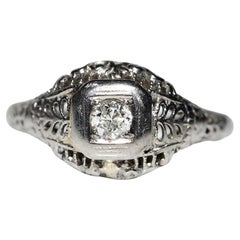 Bague Art déco ancienne datant d'environ 1920 en or 18 carats décorée de diamants naturels