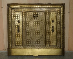 Antique circa 1920 Art Deco French Brass Pierced Sheet Radiator Cover with Doors