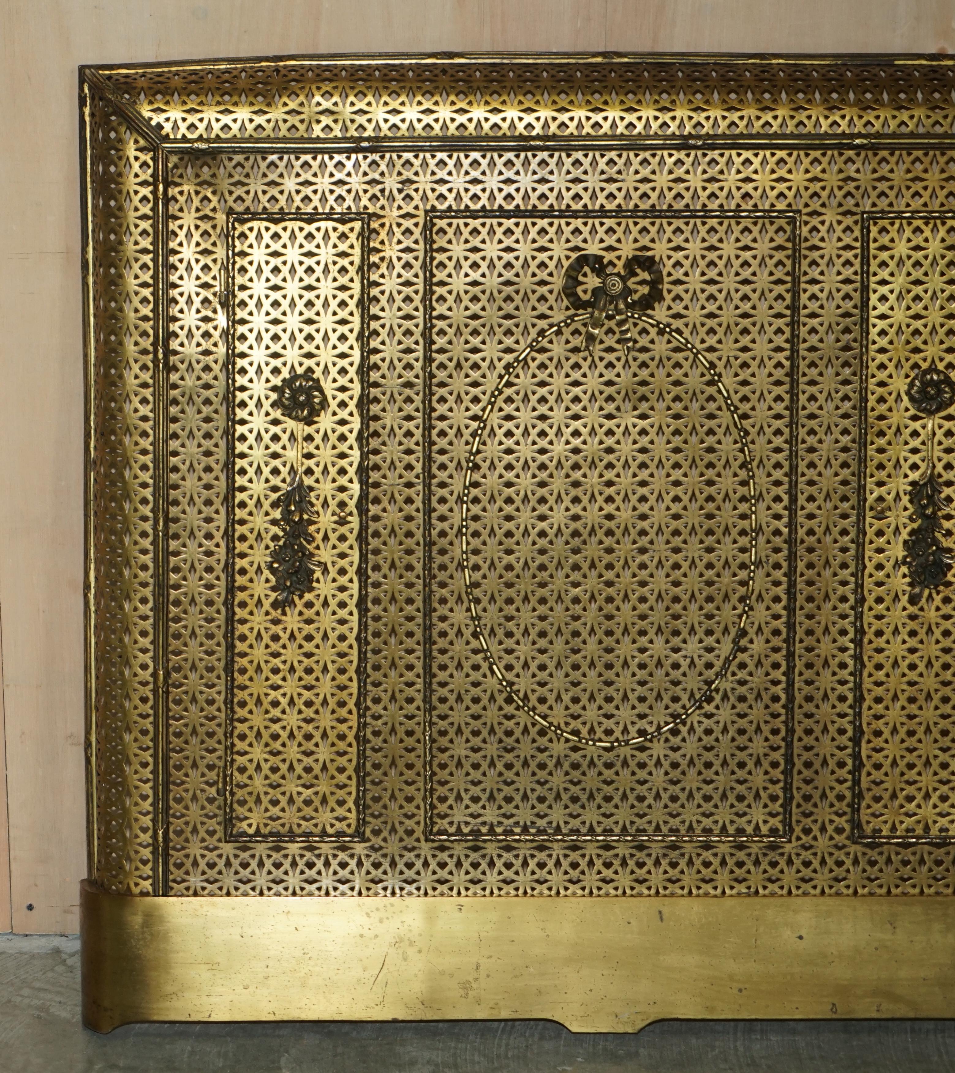 Hand-Crafted Antique circa 1920 Art Deco French Brass Pierced Sheet Radiator Cover with Doors
