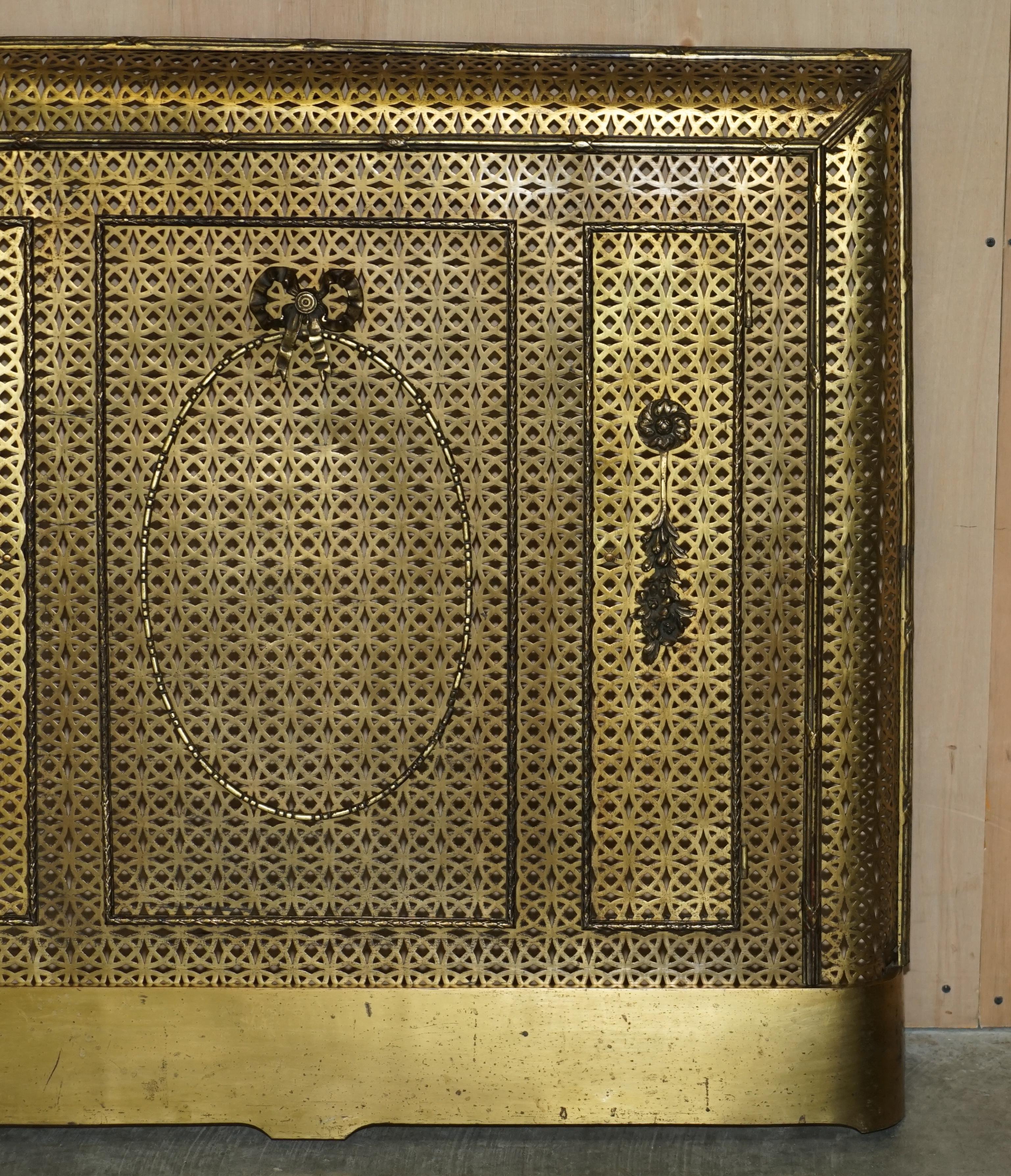 Early 20th Century Antique circa 1920 Art Deco French Brass Pierced Sheet Radiator Cover with Doors