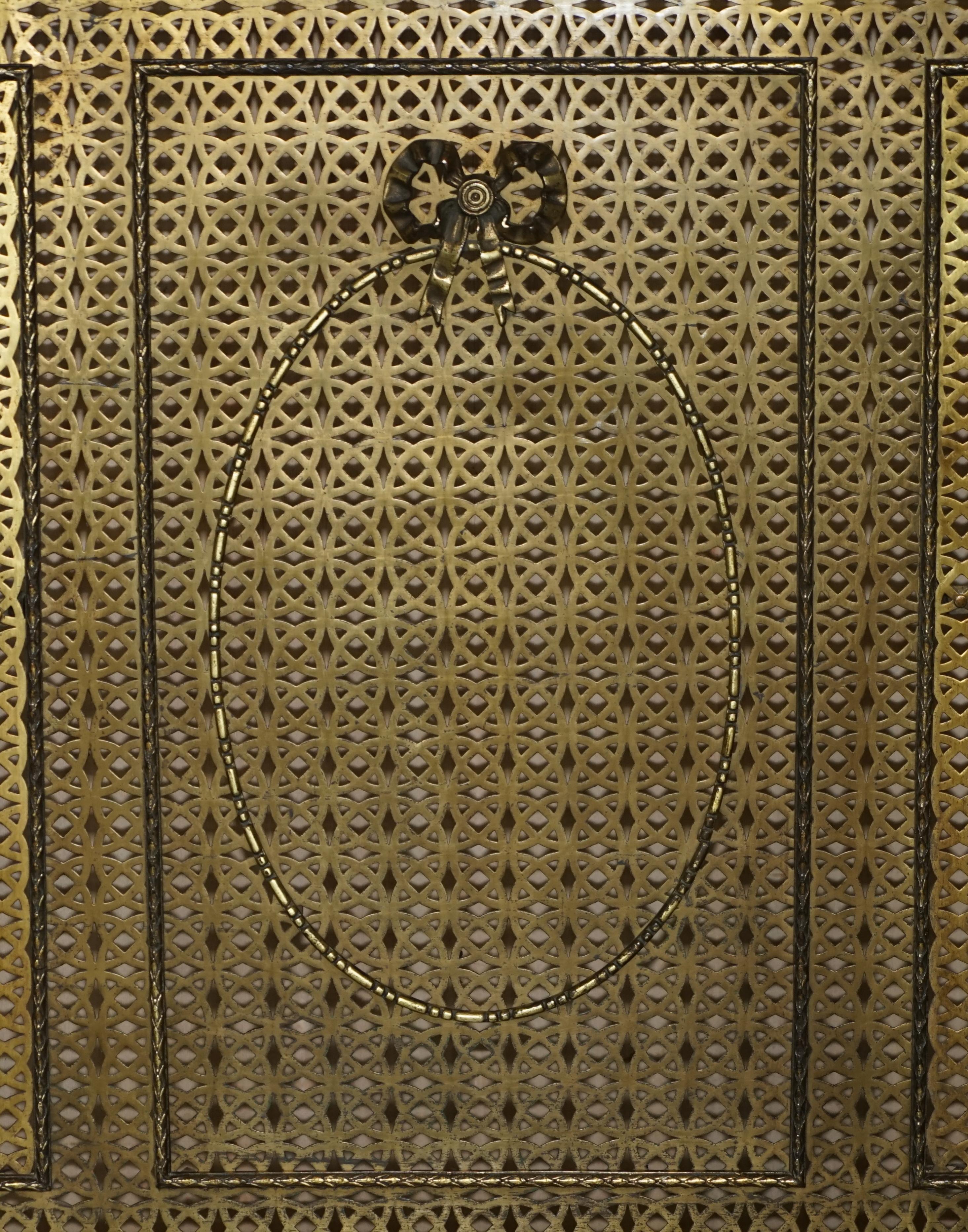Antique circa 1920 Art Deco French Brass Pierced Sheet Radiator Cover with Doors 4