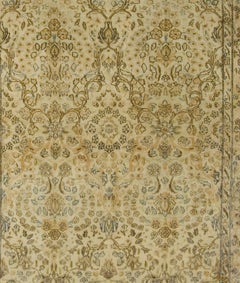 Antique Circa 1920 Beige Kerman Rug Carpet, 5' x 8'9