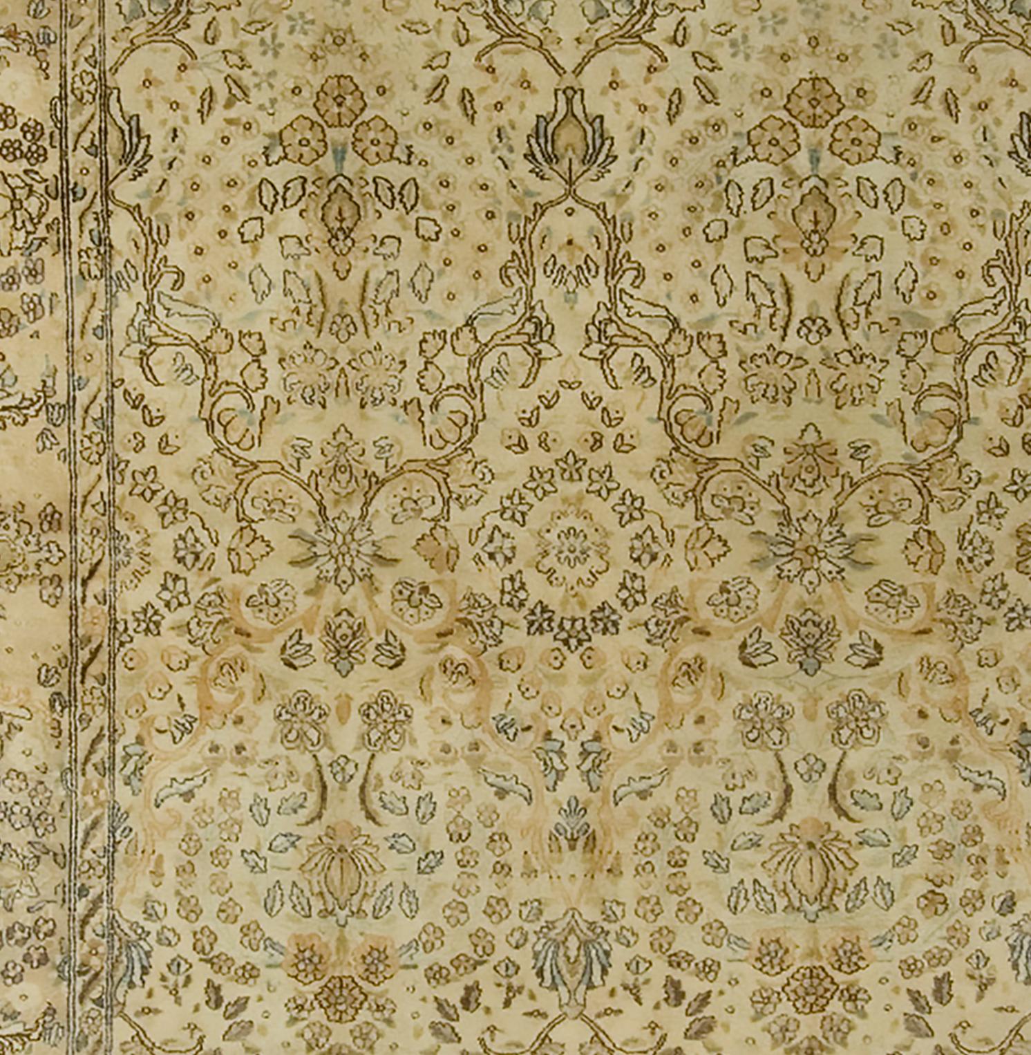 Hand-Woven Antique Circa 1920 Beige Kirman Rug Carpet, 5' x 8'9 For Sale