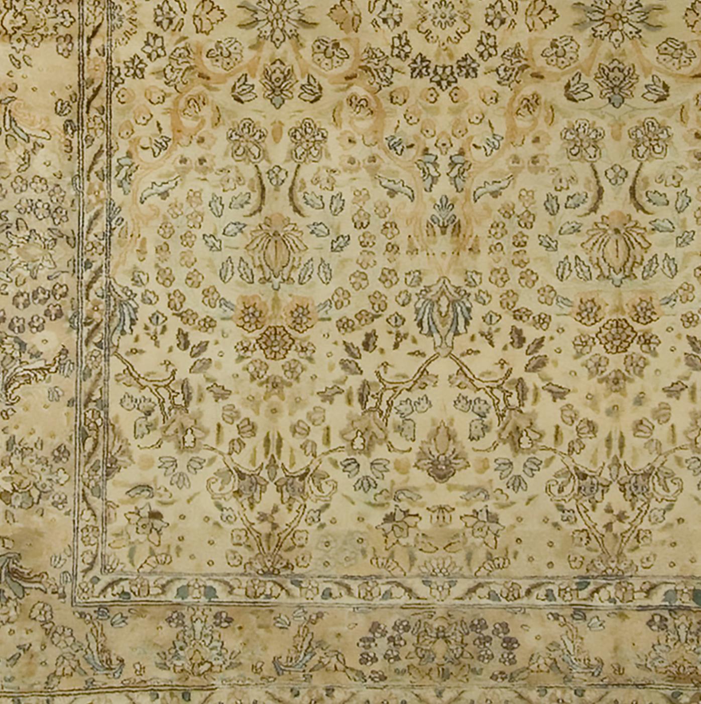 20th Century Antique Circa 1920 Beige Kirman Rug Carpet, 5' x 8'9 For Sale