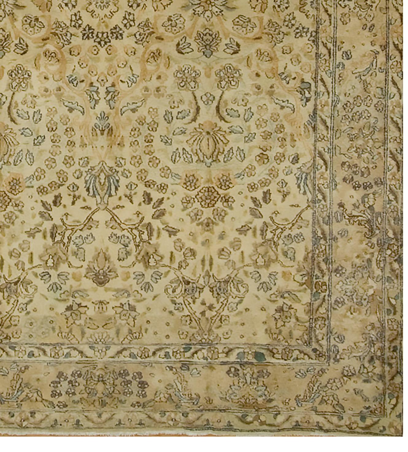 Wool Antique Circa 1920 Beige Kirman Rug Carpet, 5' x 8'9 For Sale