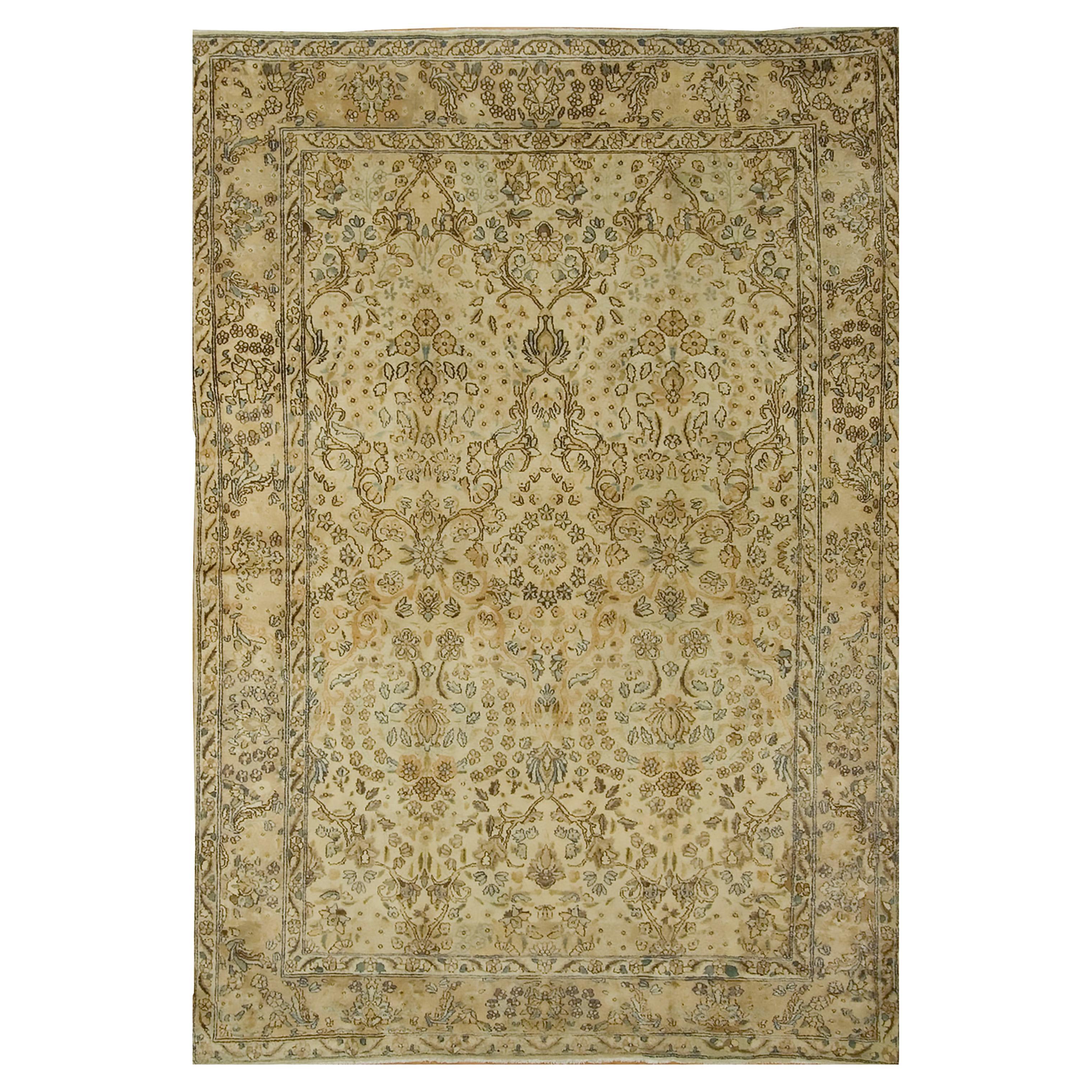 Antique Circa 1920 Beige Kirman Rug Carpet, 5' x 8'9 For Sale