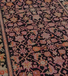 Antique Circa-1920 Black and Terracotta Herati Pattern Caucasian Karabagh Rug
