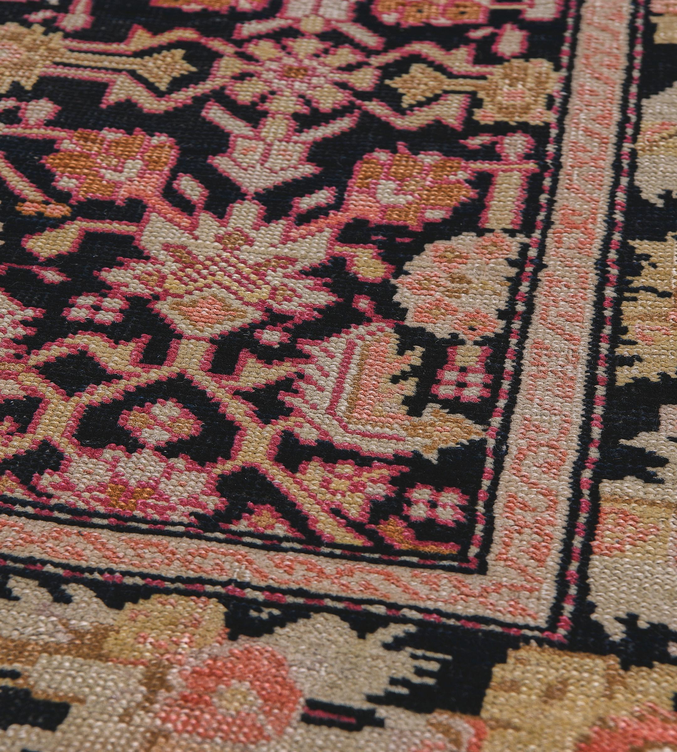 20th Century Antique Circa-1920 Black and Terracotta Herati Pattern Caucasian Karabagh Rug For Sale
