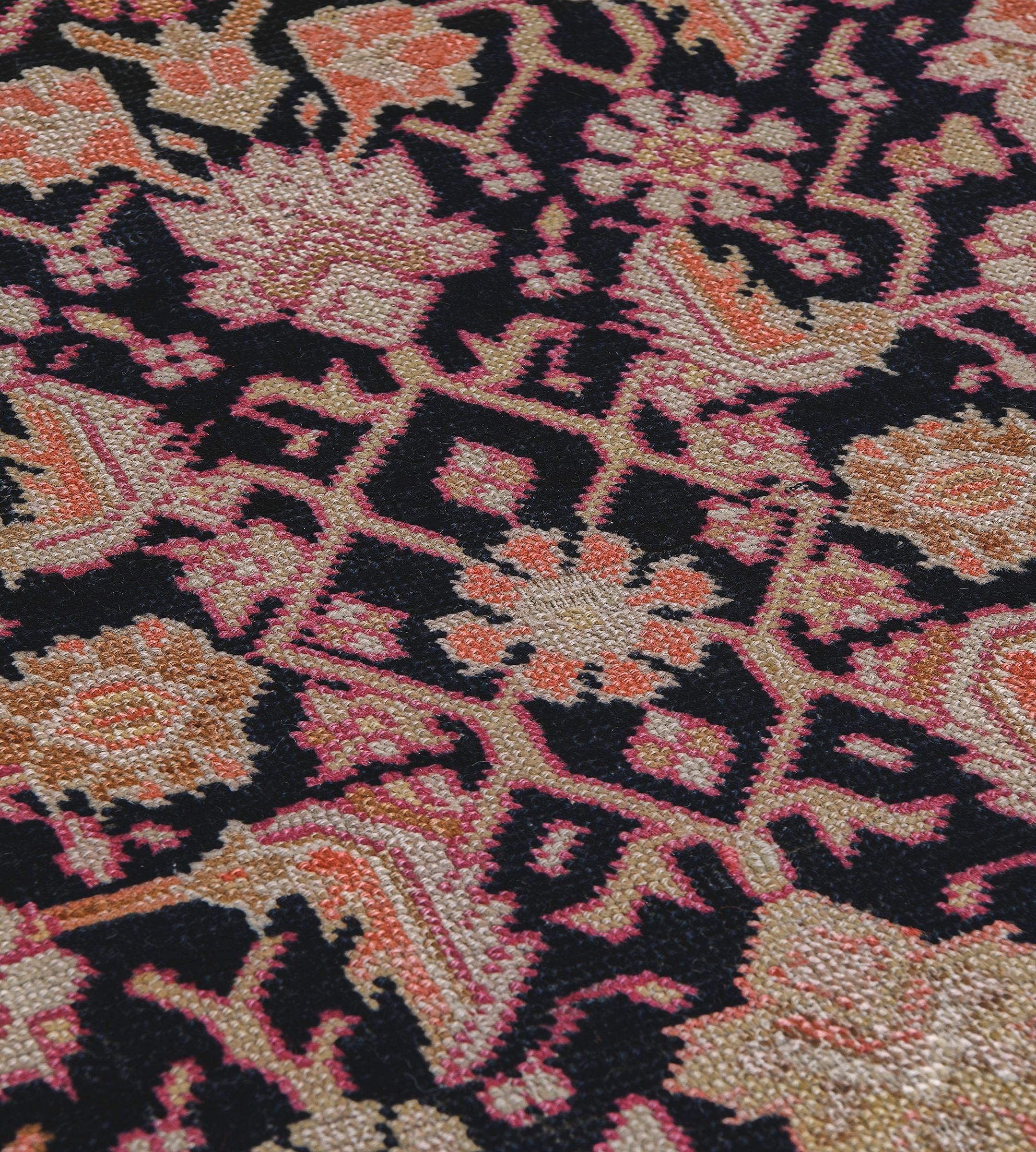 Wool Antique Circa-1920 Black and Terracotta Herati Pattern Caucasian Karabagh Rug For Sale