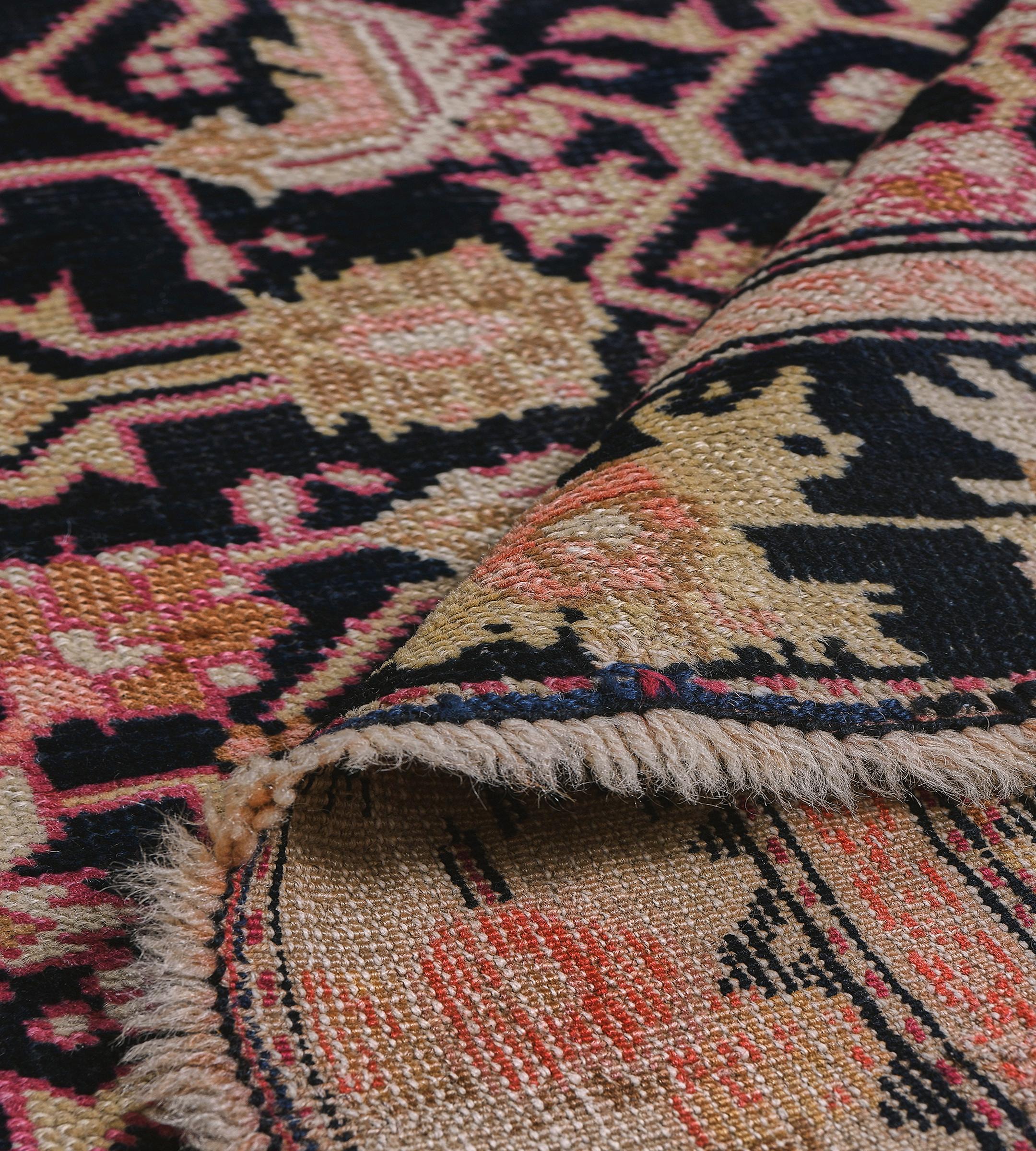 Antique Circa-1920 Black and Terracotta Herati Pattern Caucasian Karabagh Rug For Sale 3
