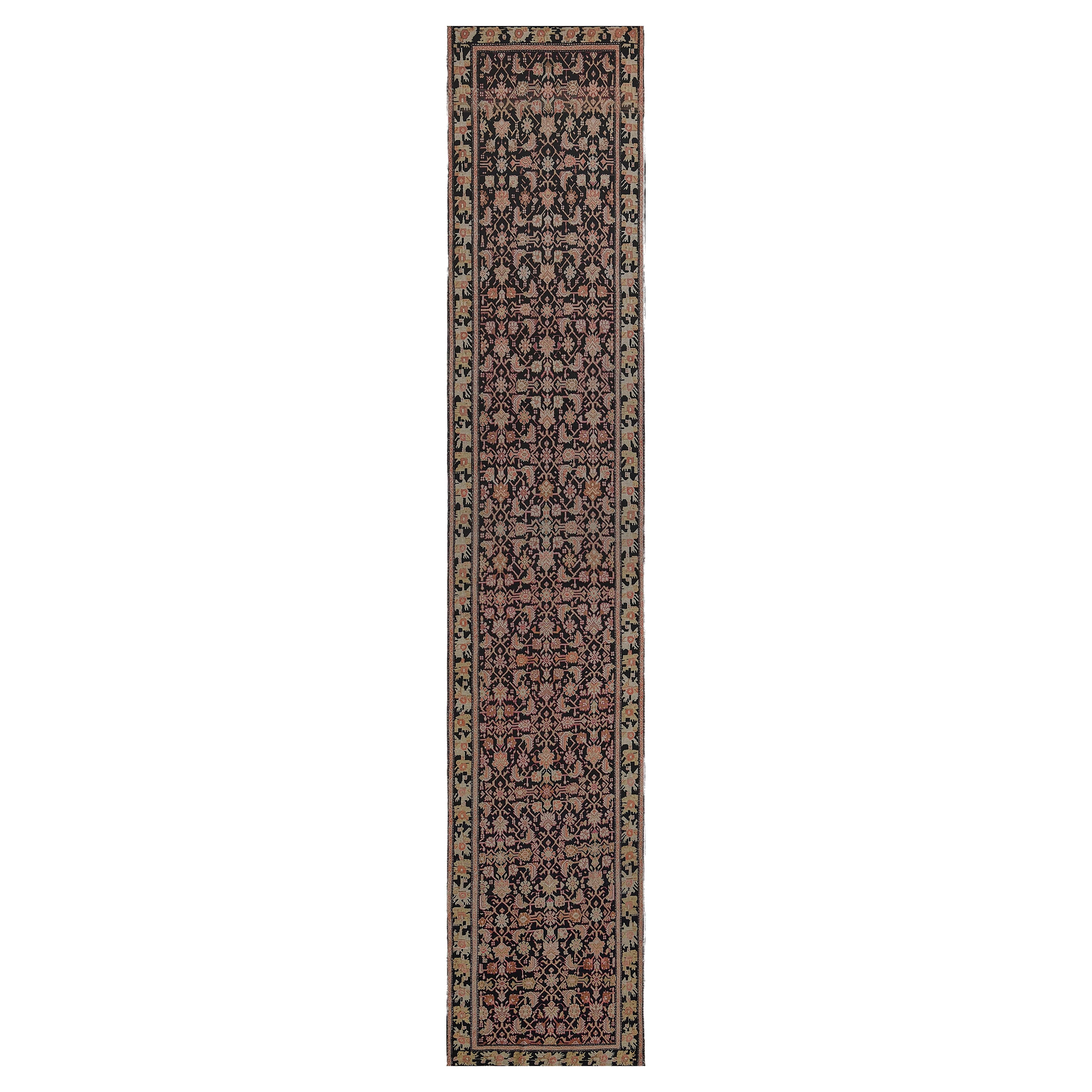 Antique Circa-1920 Black and Terracotta Herati Pattern Caucasian Karabagh Rug For Sale