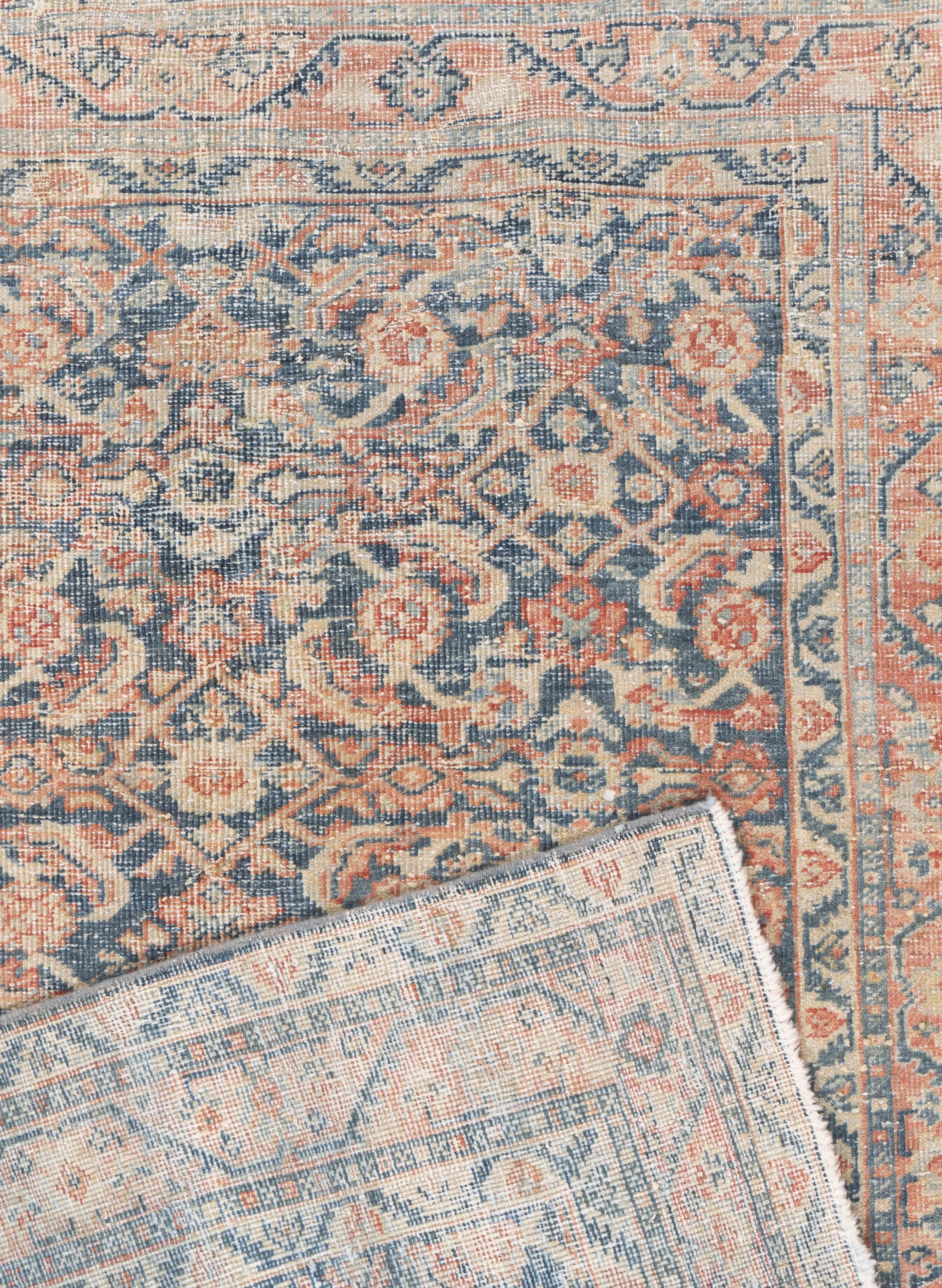 Antique Circa 1920 Blue Persian Mahal Hand Knotted Rug 4' X 6' In Good Condition For Sale In New York, NY