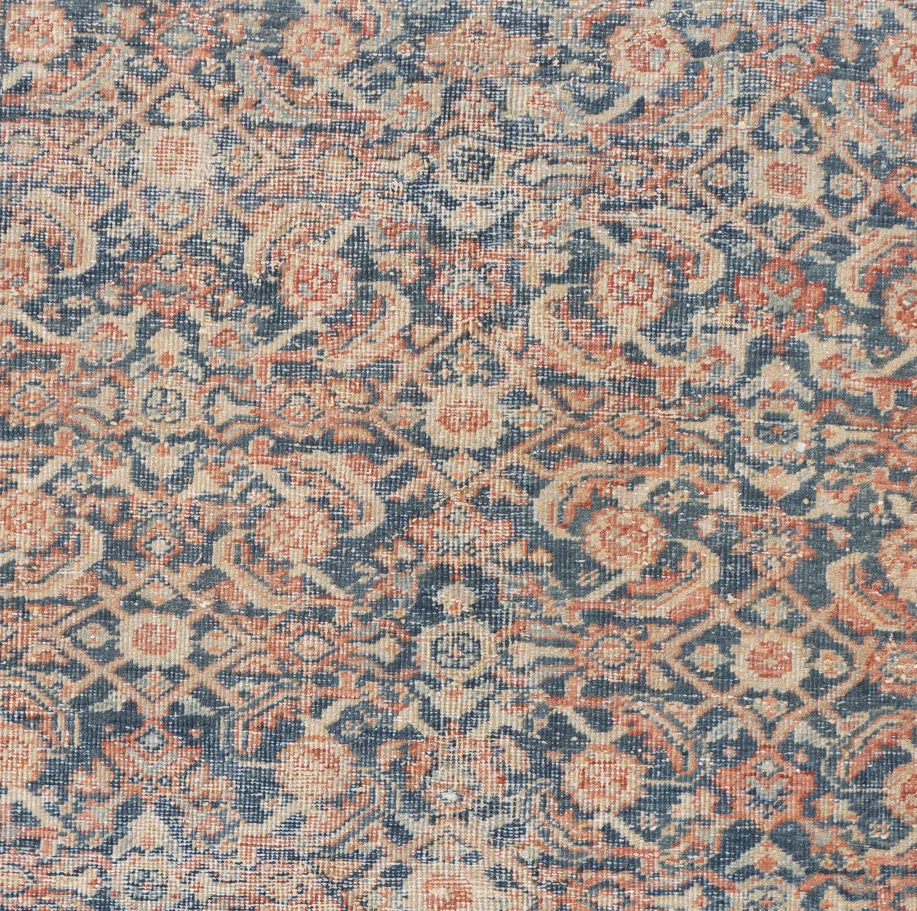 Antique Circa 1920 Blue Persian Mahal Hand Knotted Rug 4' X 6' For Sale 1