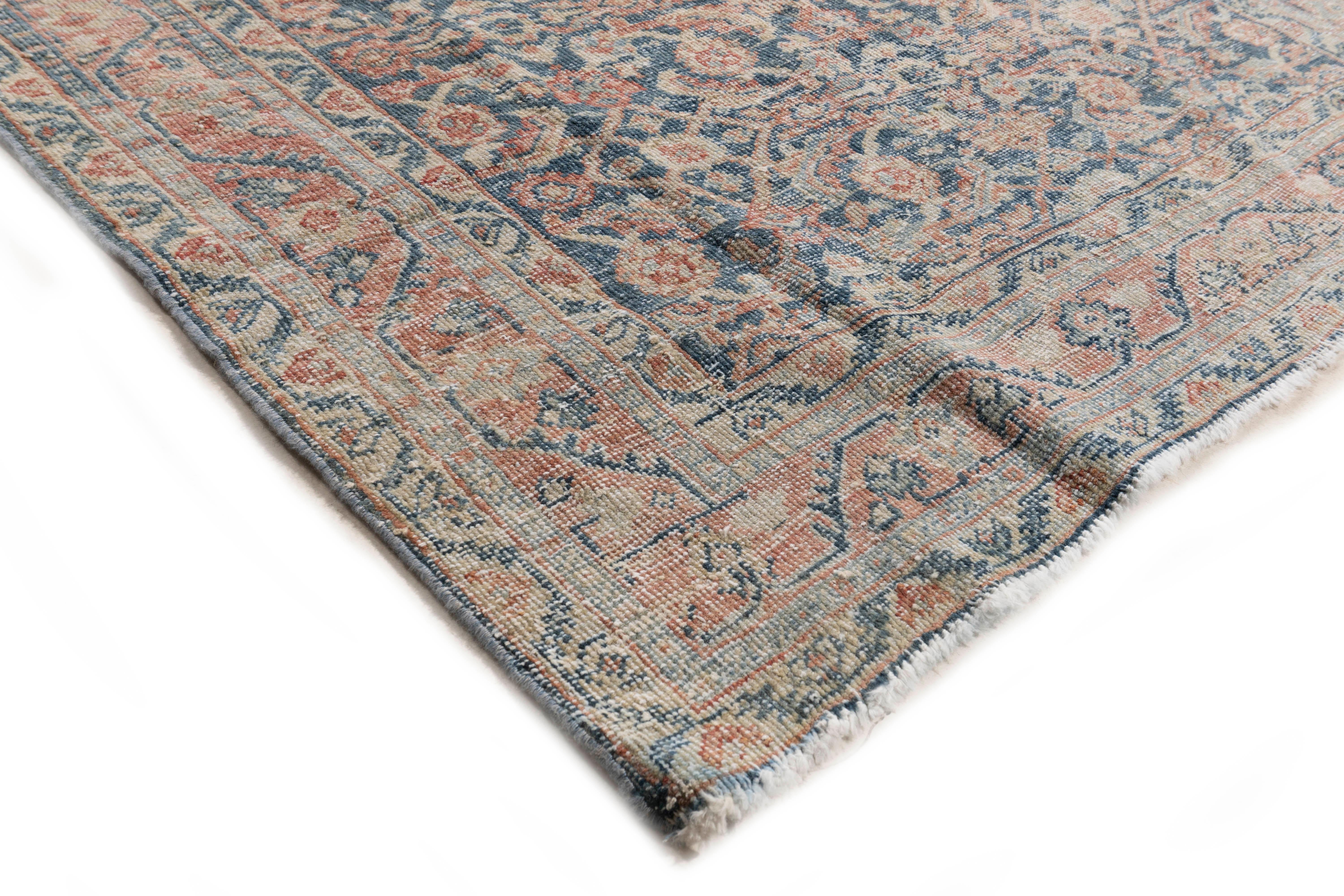 Antique Circa 1920 Blue Persian Mahal Hand Knotted Rug 4' X 6' For Sale 2