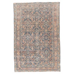 Antiker blauer persischer Mahal-Teppich, handgeknüpft, um 1920, 4' X 6'