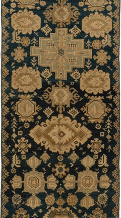 Antique Circa 1920 Blue Persian Malayer Hand Knotted Rug