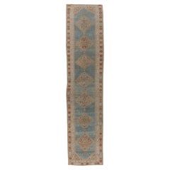 Antiquités Circa 1920 Bleu Persan Malayer Tapis noué à la main 3'2 X 15'1
