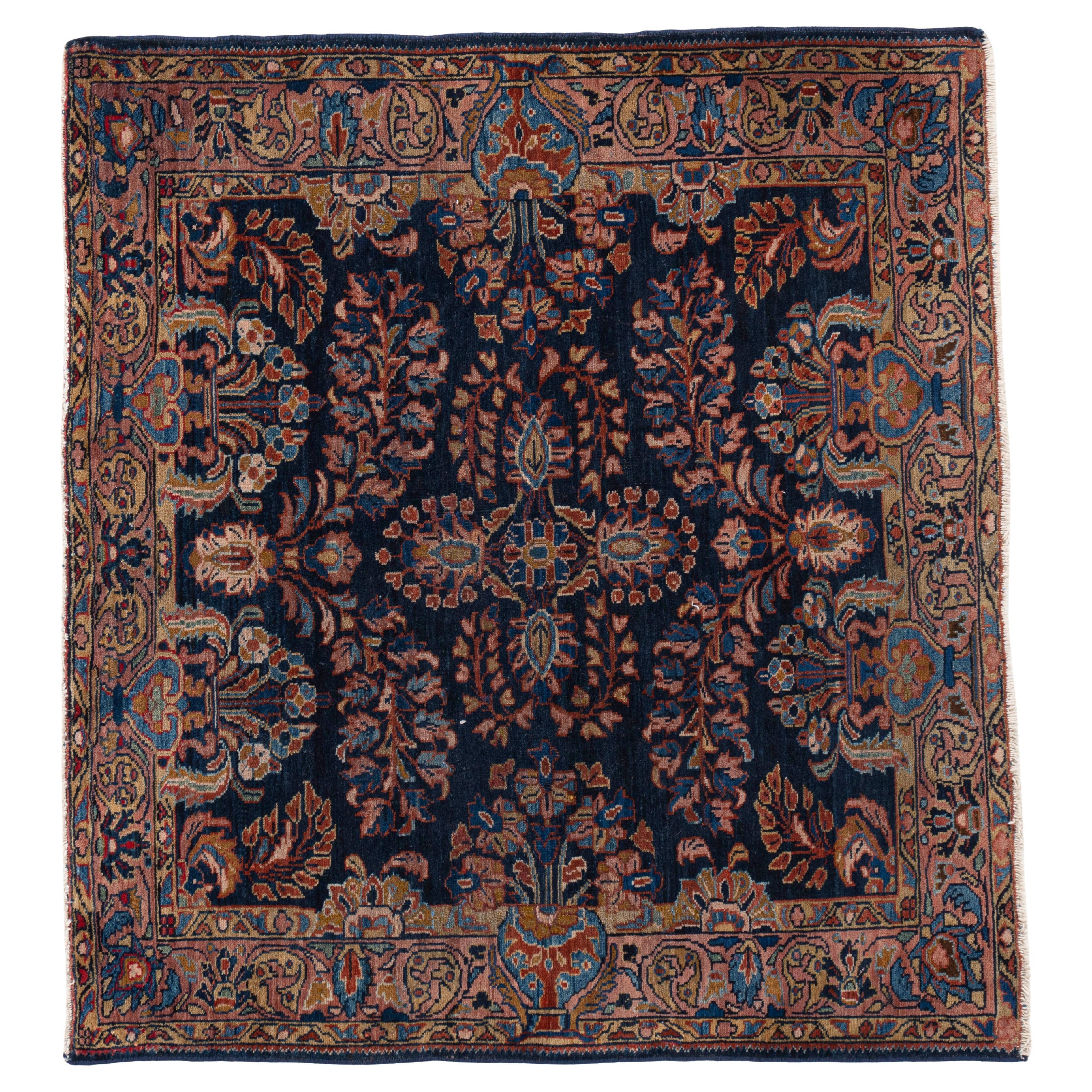 Antique Circa 1920 Blue Square Persian Lilihan Hand Knotted Rug