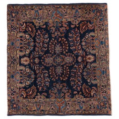Antique Circa 1920 Blue Square Persian Lilihan Hand Knotted Rug