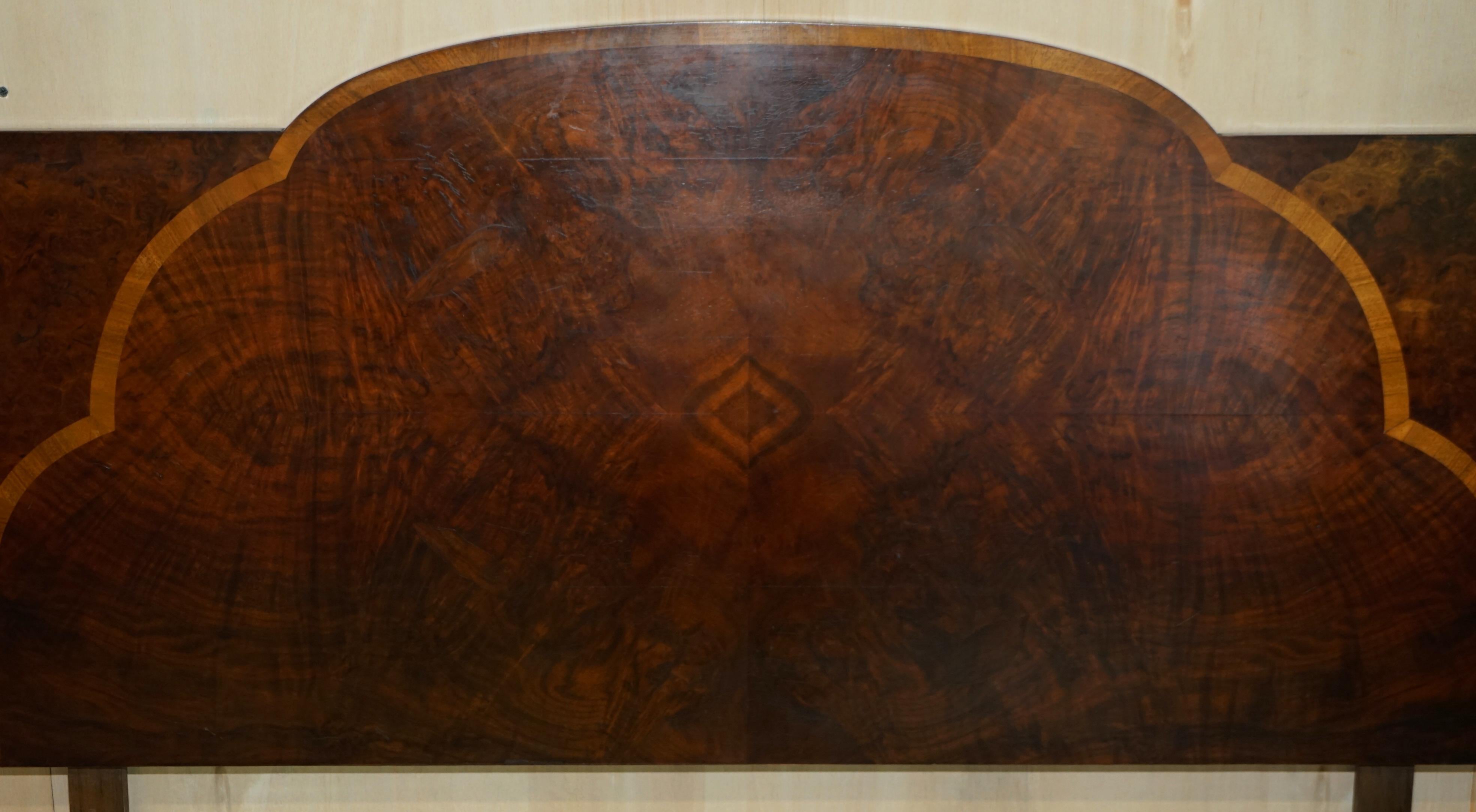 English Antique circa 1920 Burr Walnut Double Headboard Which Is Part of a Large Suite