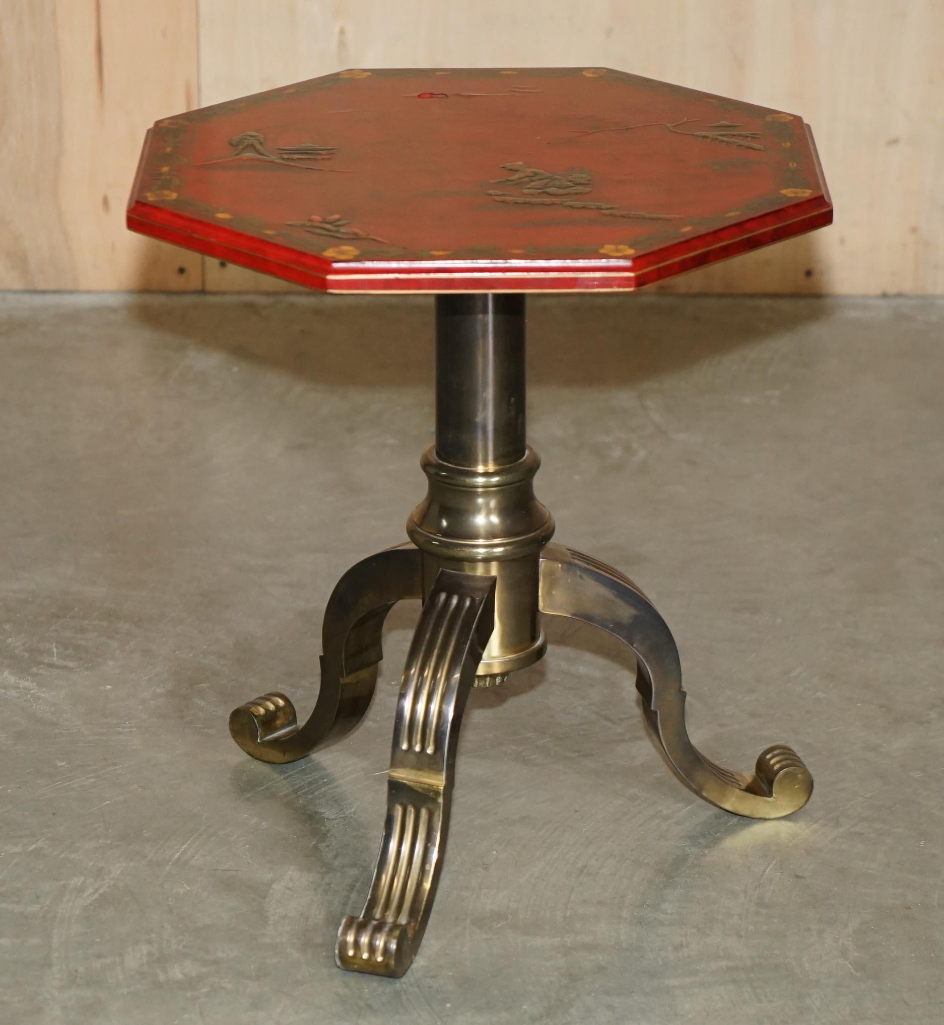 Chinoiserie ANTIQUE CIRCA 1920 CHINESE CHINOiSERIE BRASS FRAMED SIDE END LAMP WINE TABLE For Sale