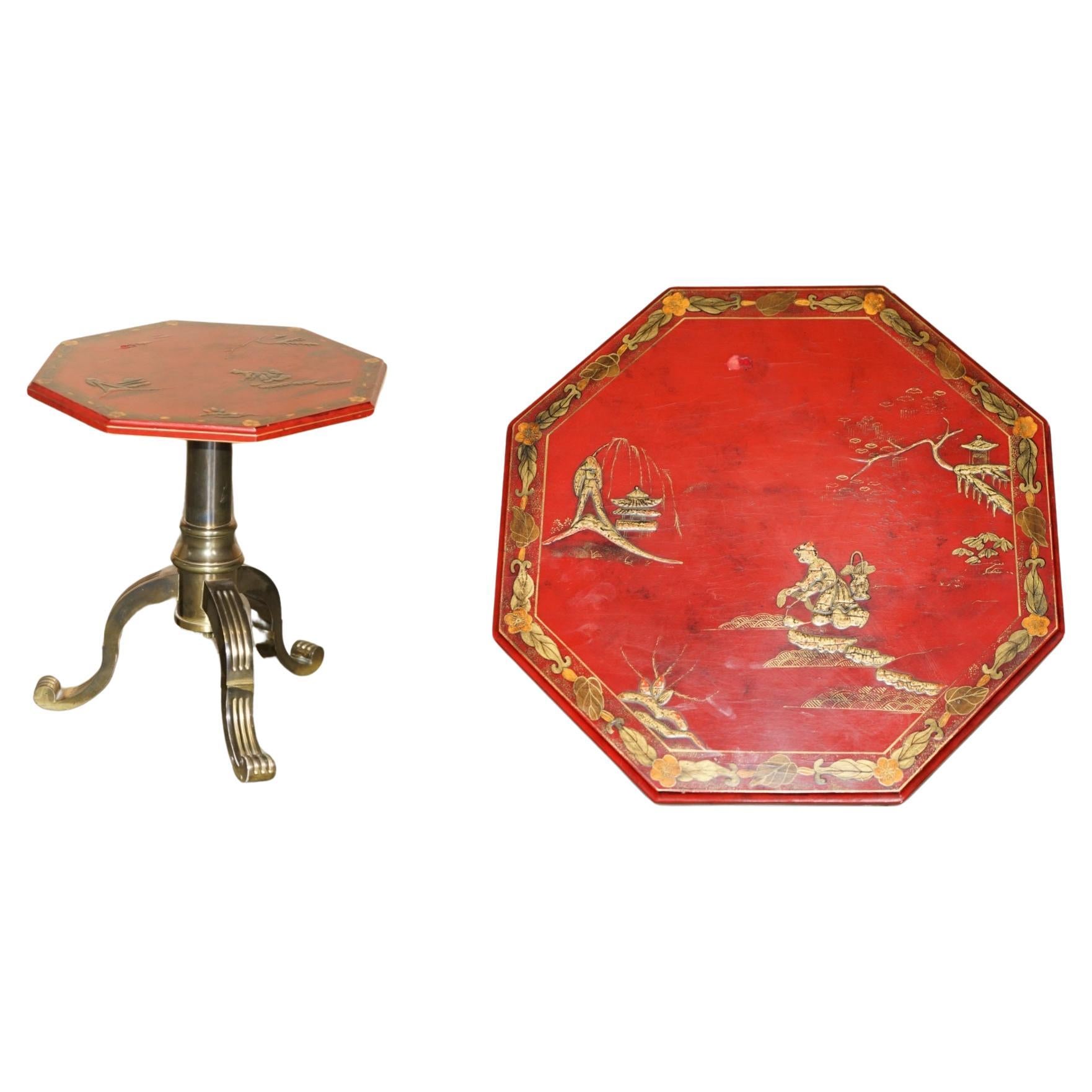ANTIQUE CIRCA 1920 CHINESE CHINOiSERIE BRASS FRAMED SIDE END LAMP WINE TABLE For Sale