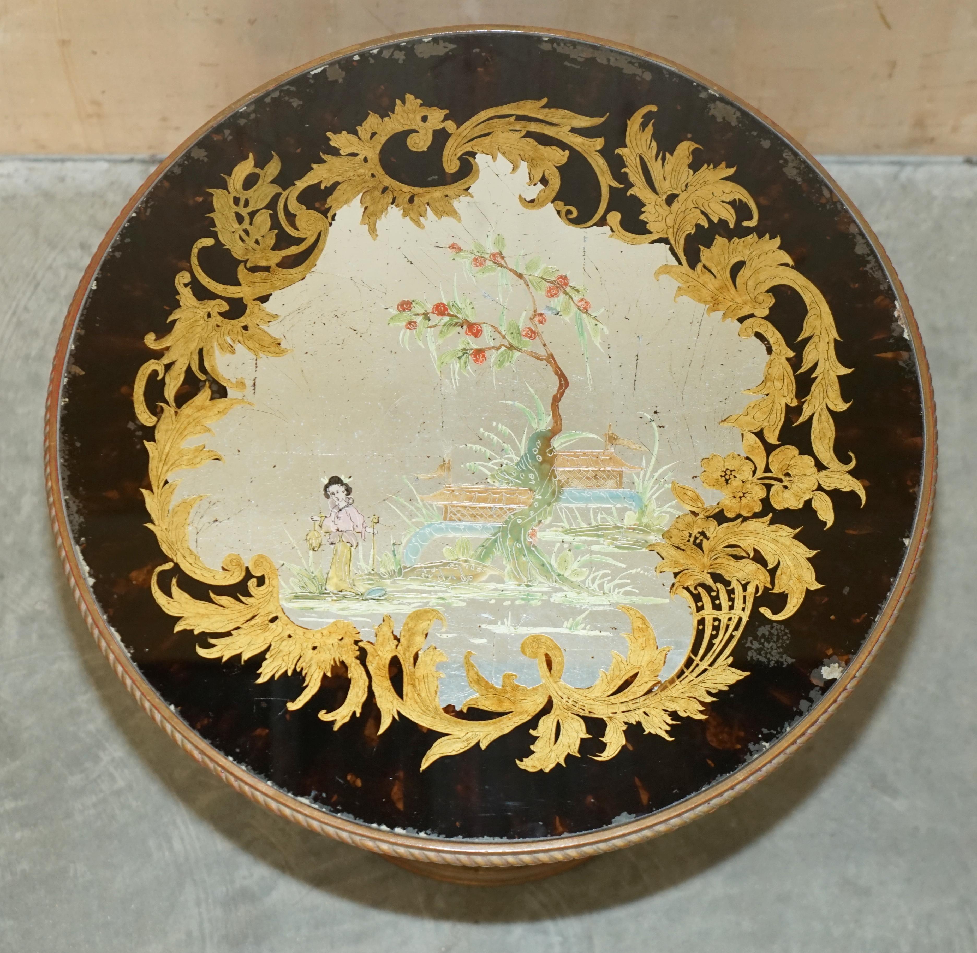 ANTIQUE CIRCA 1920 CHINESE CHINOISERIE HAND PAiNTED OCCASIONAL CENTRE TABLE For Sale 4