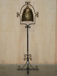 Antique circa 1920 Chinese Export Floor Standing Bell with Wrought Iron Stand