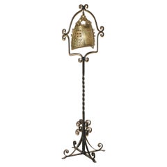 Antique circa 1920 Chinese Export Floor Standing Bell with Wrought Iron Stand