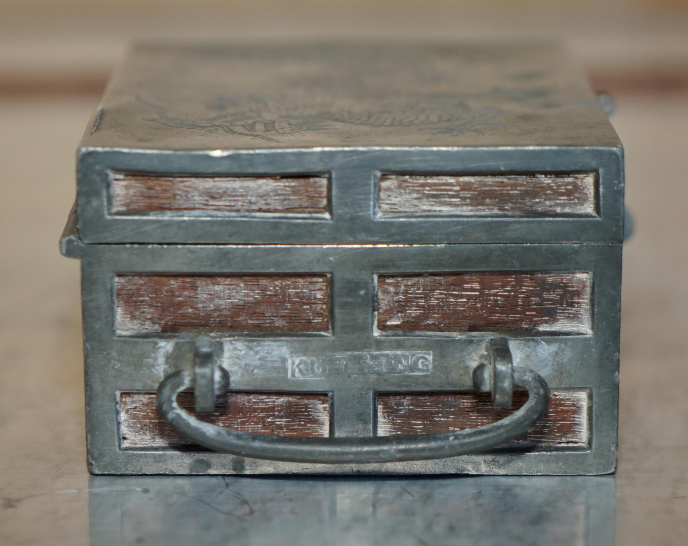 Pewter ANTIQUE CIRCA 1920 CHiNESE KUT HING PEWTER & WOOD CARVED DRAGON JEWELLERY BOX For Sale