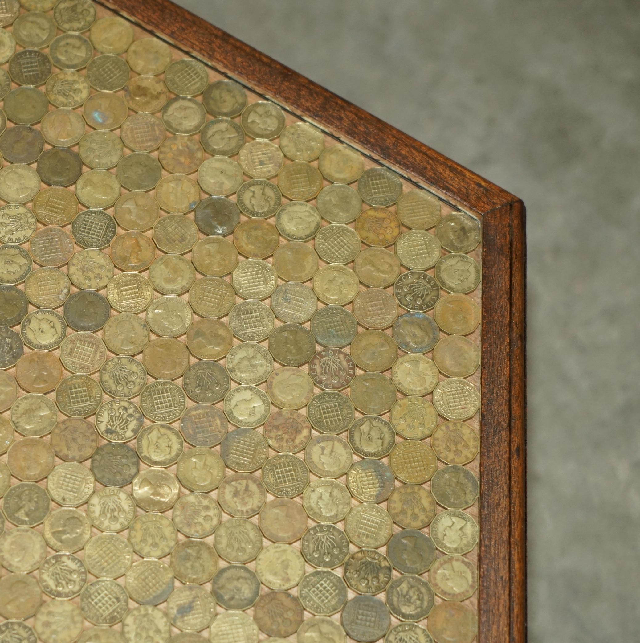 Early 20th Century ANTIQUE CIRCA 1920 COFFEE TABLE COVERS IN ENGLISH THREE PENCE COINS FROM 1940's For Sale