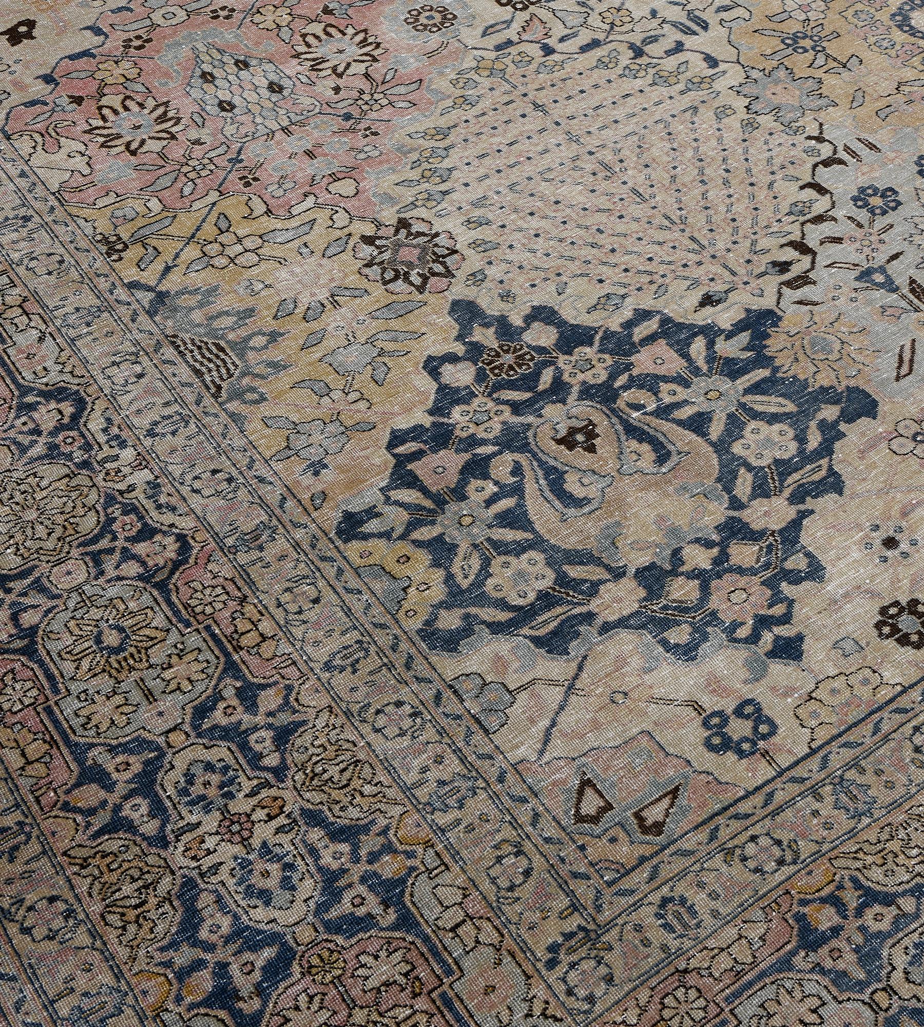 Hand-Knotted Antique, Circa 1920, Floral Persian Tabriz Rug For Sale