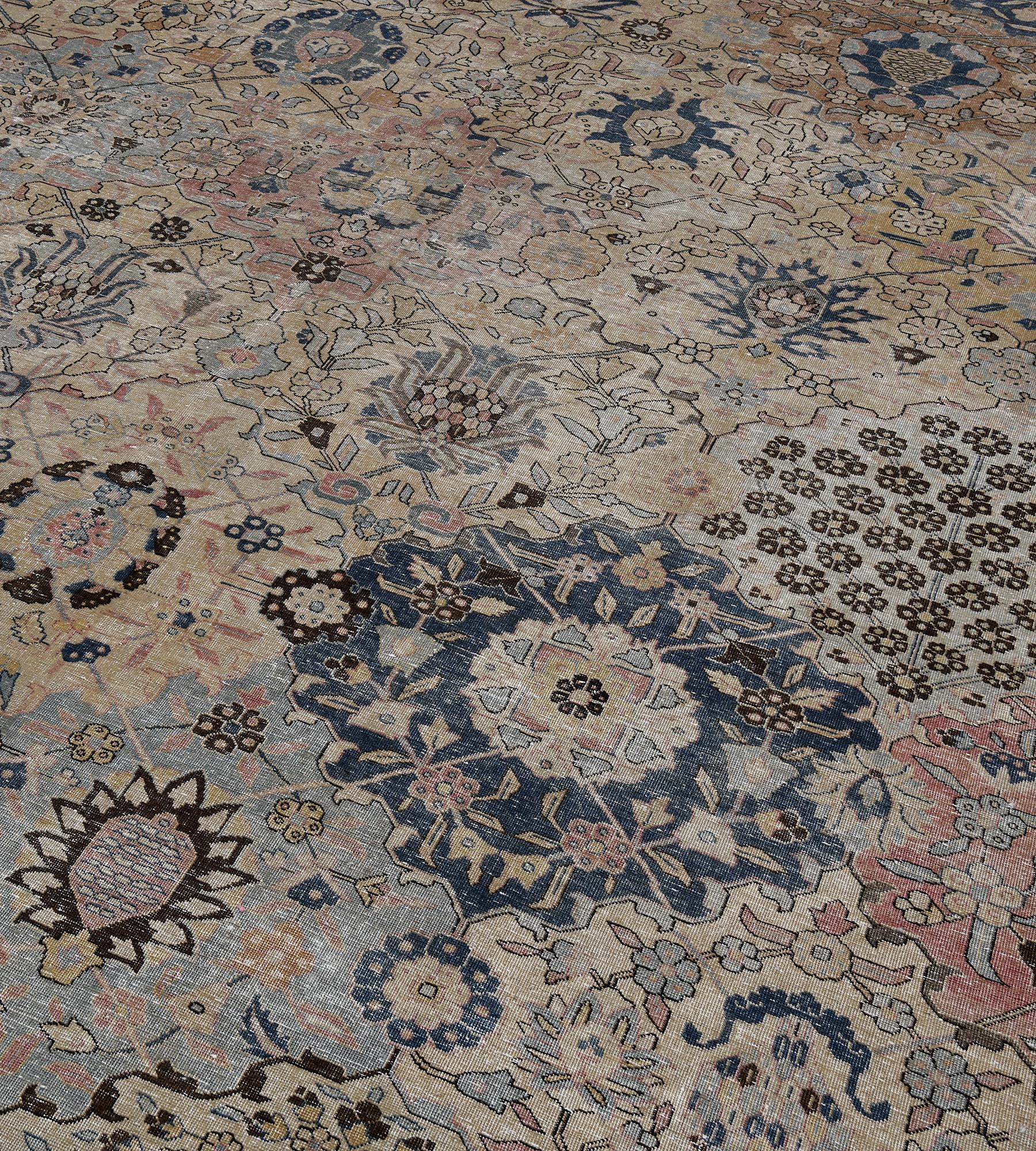 Wool Antique, Circa 1920, Floral Persian Tabriz Rug For Sale