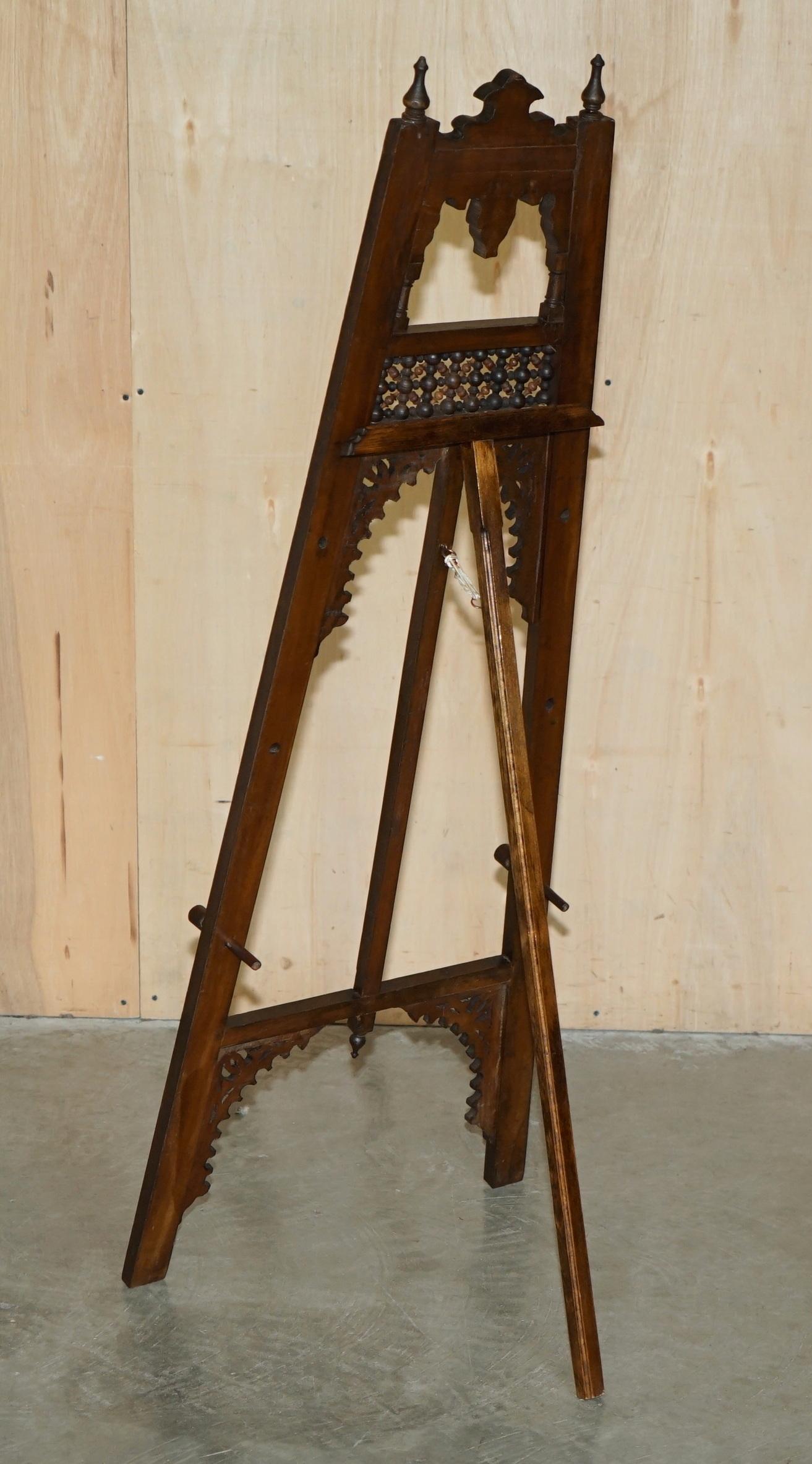 ANTIQUE CiRCA 1920 LIBERTY MOORISH CARVED MOTHER OF PEARL INLAID ARTIST EASEL For Sale 5