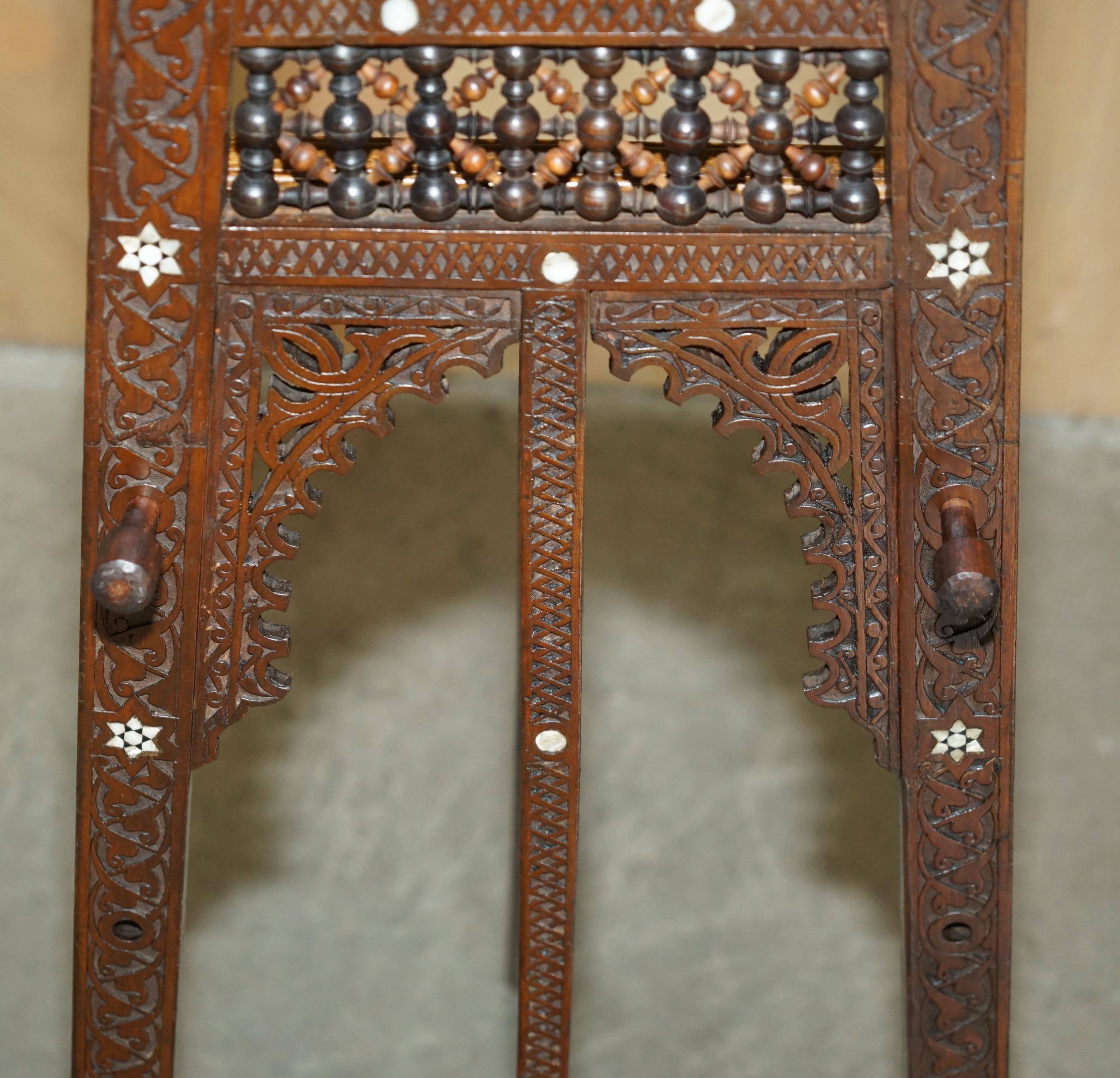 ANTIQUE CiRCA 1920 LIBERTY MOORISH CARVED MOTHER OF PEARL INLAID ARTIST EASEL For Sale 6
