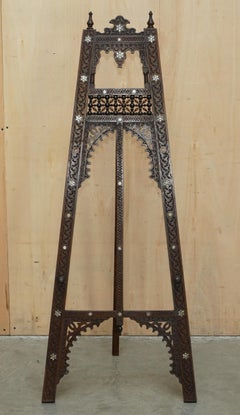 ANTIQUE CiRCA 1920 LIBERty MOORISH CARVED MOTHER OF PEARL INLAID ARTIST EASEL