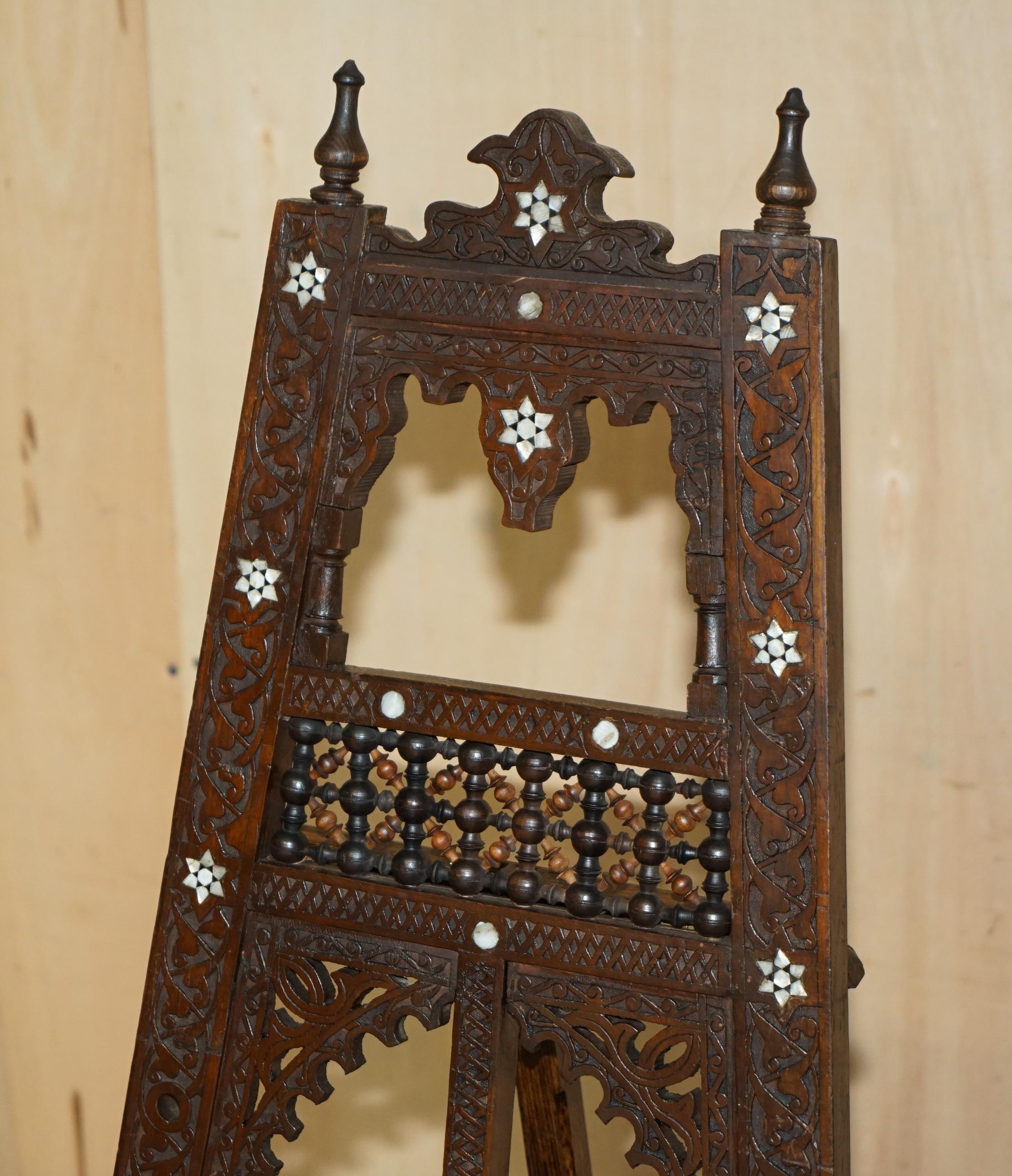 Art Deco ANTIQUE CiRCA 1920 LIBERTY MOORISH CARVED MOTHER OF PEARL INLAID ARTIST EASEL For Sale