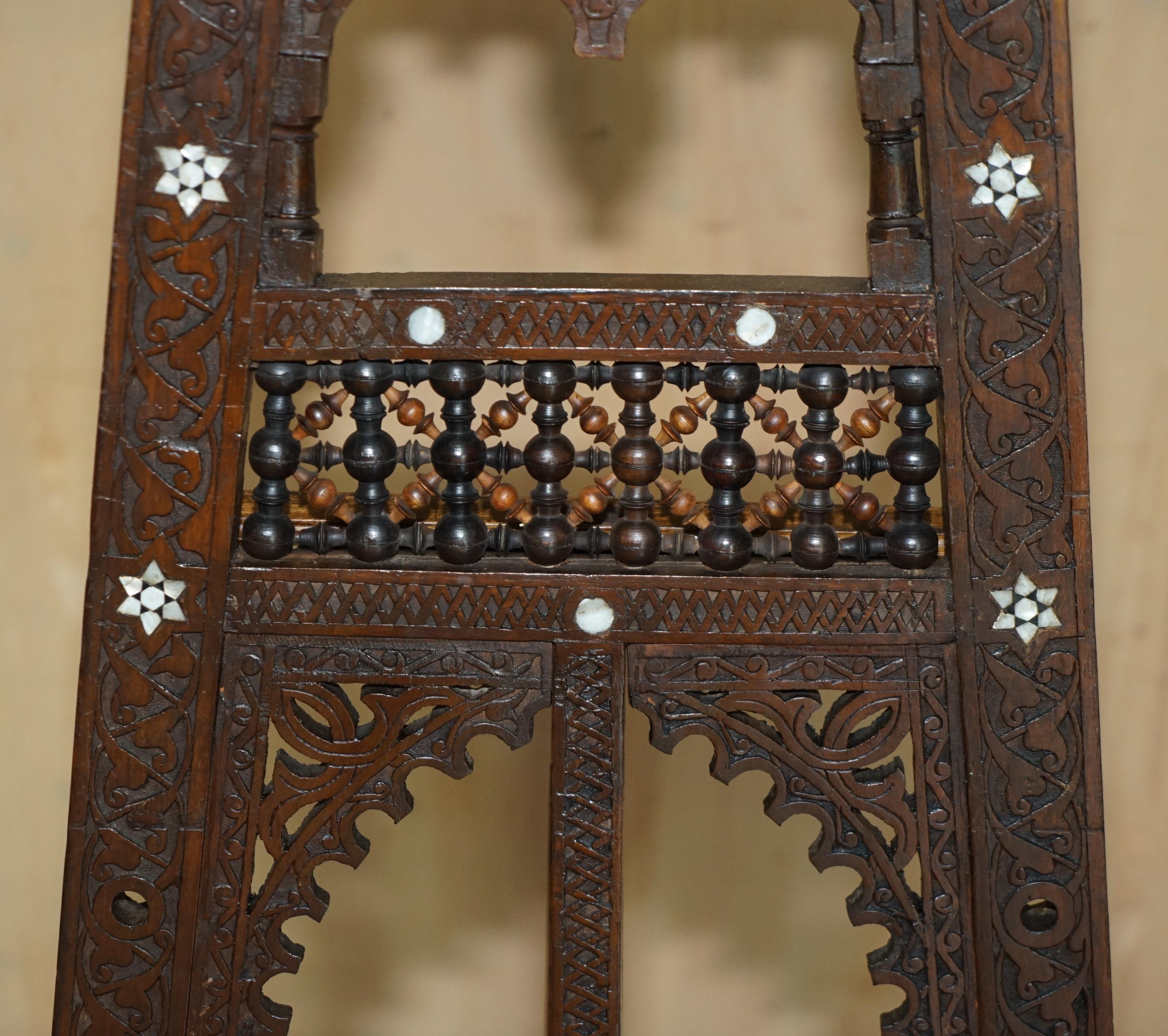 Hand-Crafted ANTIQUE CiRCA 1920 LIBERTY MOORISH CARVED MOTHER OF PEARL INLAID ARTIST EASEL For Sale